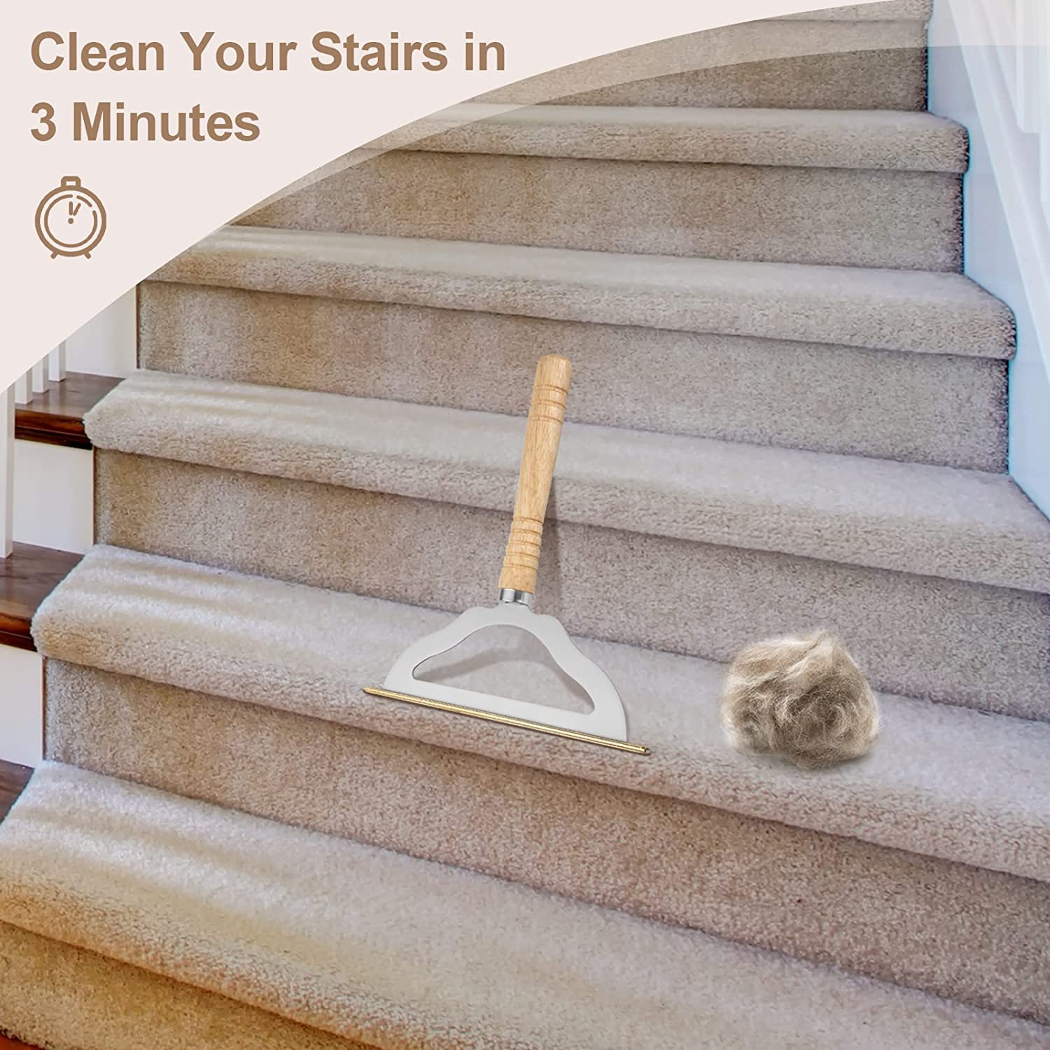 Hold a Star V2.0 Large Carpet Rake Pet Hair Remover,Reusable Long Handle Low Pile Scraper Lint Remover,Metal Dog Brush,Rugs Couch Furniture Stairs Fabric Shaver,Wood Handle+Silver Rack,(Hs-L007) image number 1