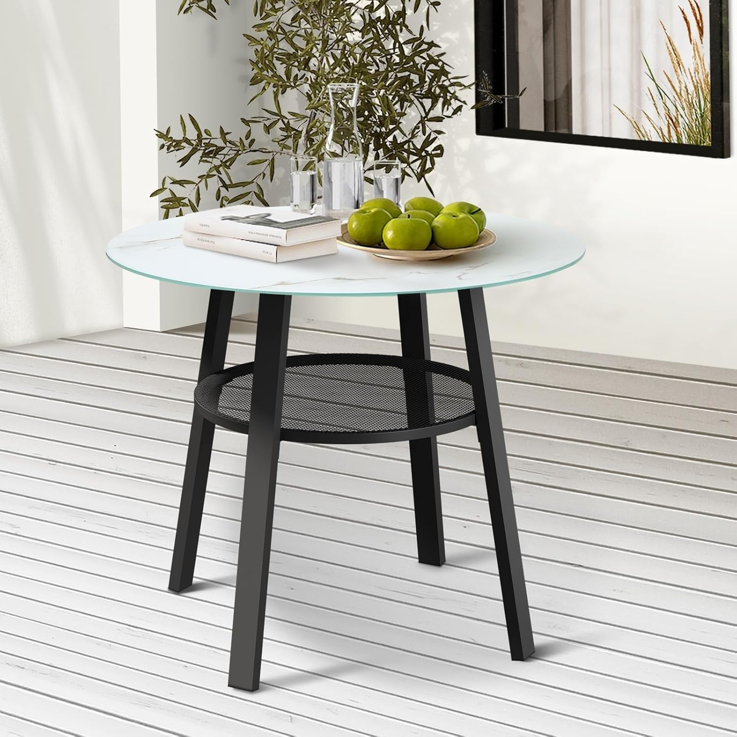 Livsip Outdoor Table with Steel Frame Outdoor Furniture Patio Garden Table Black and White