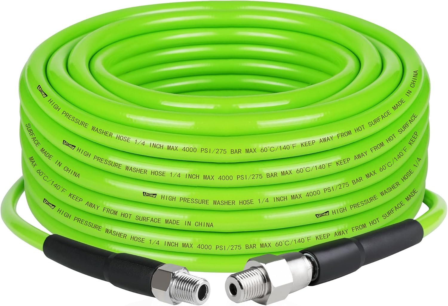 Kink Resistant Power Washer Hose 100 FT 1/4 Inch 4000 PSI, Ufixed Sewer Jetter Kit for Flexible High Pressure Washer Hose Extension Connector, Fit to All Electric and Gas High Pressure Washer Green image number 1