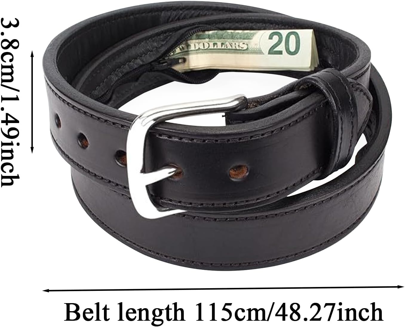 Leather Travel Belt - Concealed Waist Belt Anti-Theft Organizer | Safe Equipment for Business, Outdoor, Keys, Luggage, Holiday, Hiking, Stylish Passport Bill Bag image number 4