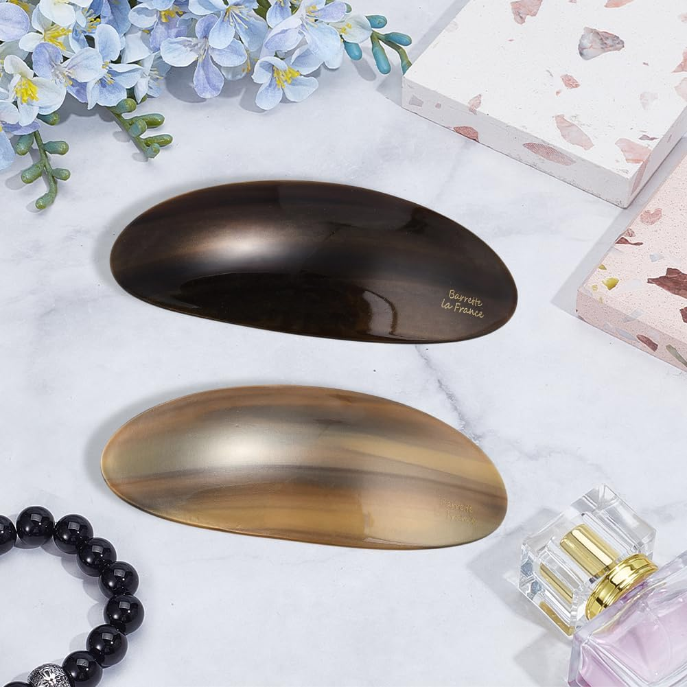 GOMAKERER 2 Pcs 2 Colors French Hair Barrette, Oval Resin Hairpins Strong Hold Grip Hairclips Hair Decorative Accessories for Woman Gift Hairstyle Making Salon Supplies image number 3