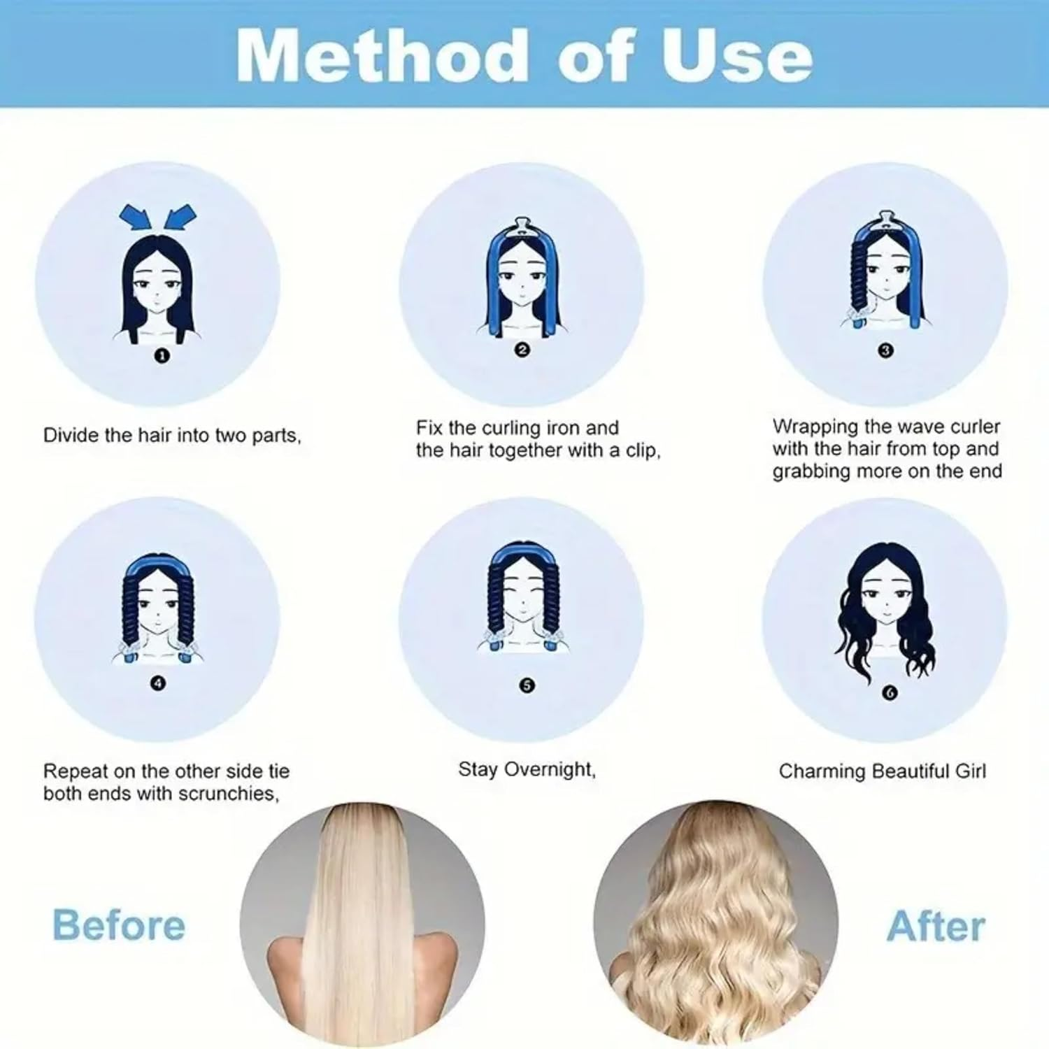 Soft Satin Heatless Hair Curler Set | 1 Curling Rod with 2 Silk Scrunchies & 1 Hair Claw Clip for Effortless Overnight Curls, Heat-Free Styling Tool for All Hair Types (Black, One Size) image number 5