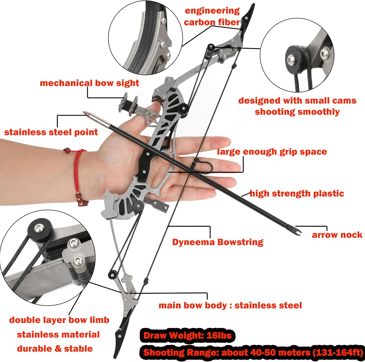 ZSHJGJR 16" Mini Compound Bow 16Lbs, Mini Archery Bow and Arrow Set, Mini Recurve Bow Set, Right/Left Handed for Target Shooting Hunting Games Archery Bow Set Gift image number 5