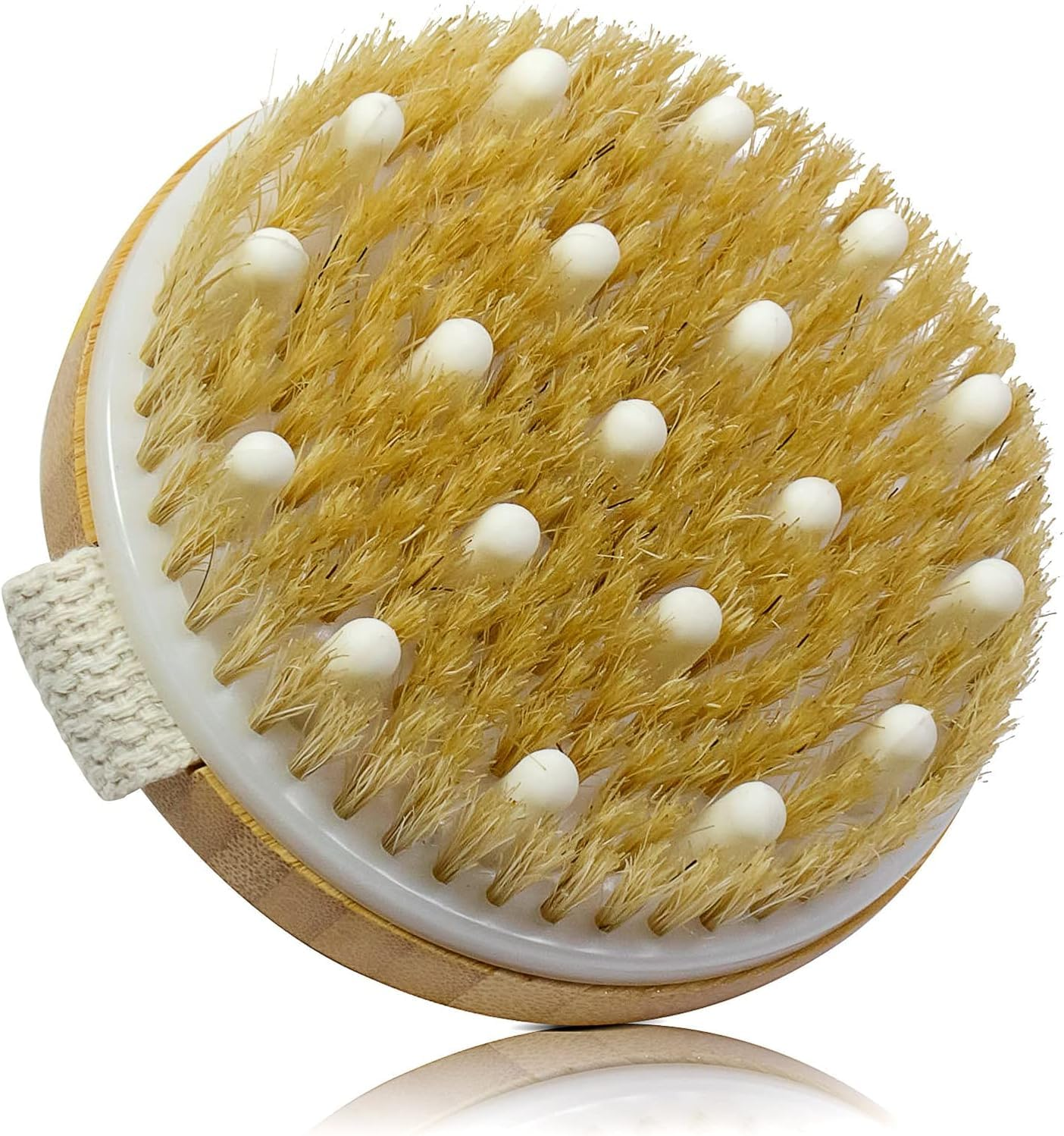 Bamboo Dry Body Brushes,Dry Body Scrubber for Skin, Blood Circulation, Cellulite Treatment,Drying Brush Suitable for All Kinds of Skin with Soft and Stiff Bristles(Ellipse,Round) (Round)