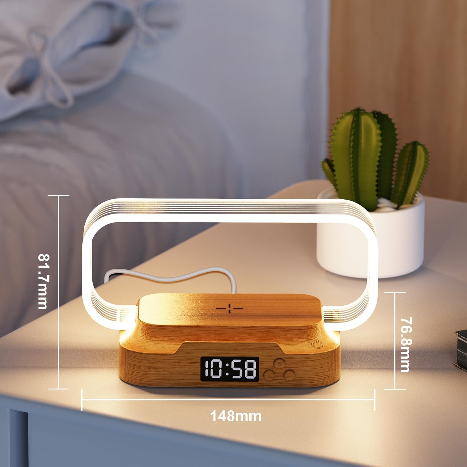 Haygem 15Wfast Wireless Charger Compact Table Lamp, Infinitely Dimmable, 3-Position Color Temperature, Clock Night Light, Use Bedroom, Office and Living Room Touch Bedside Lamp. image number 1