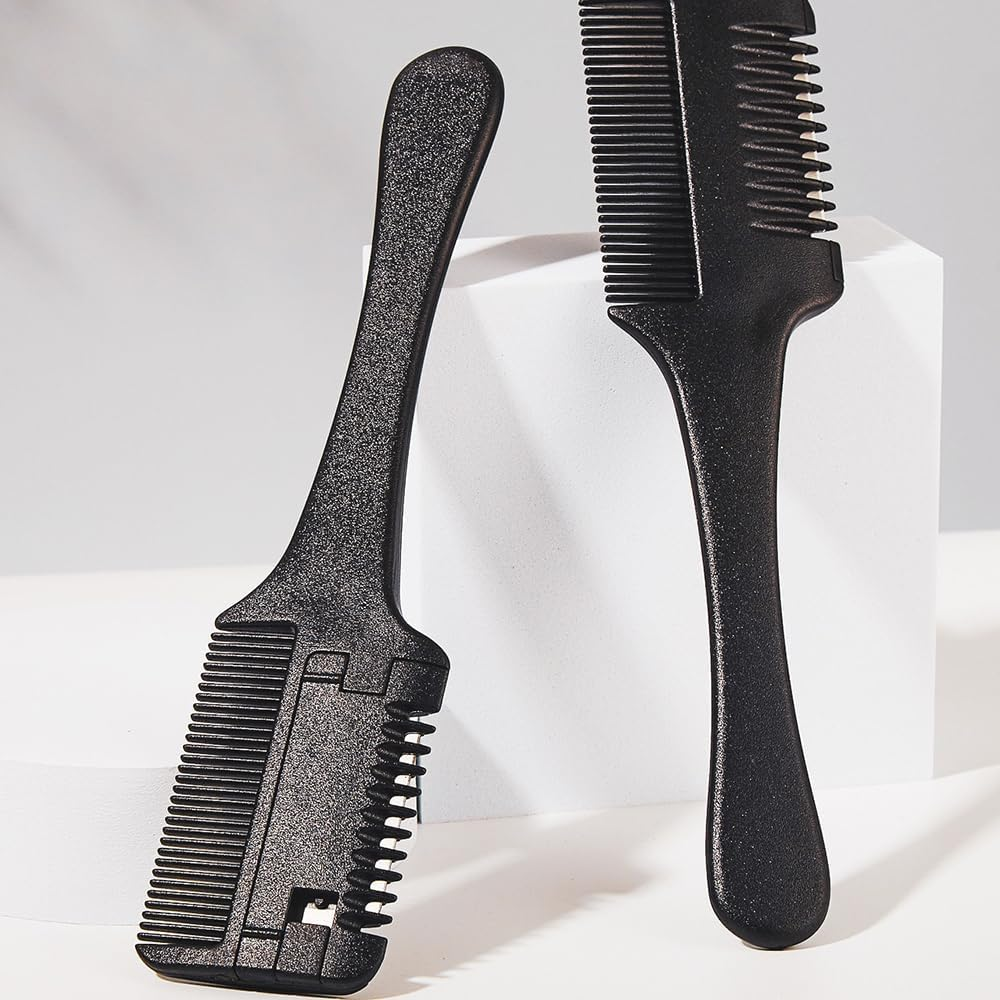 TSUOUKL 22 Pieces Hair Trimmer Comb Thinning Knife, Comb Thinning Hair Cutting Tool, Double Sided Hair Trimmer with 20 Replacement Blades of Hair Adults Children Haircut Home