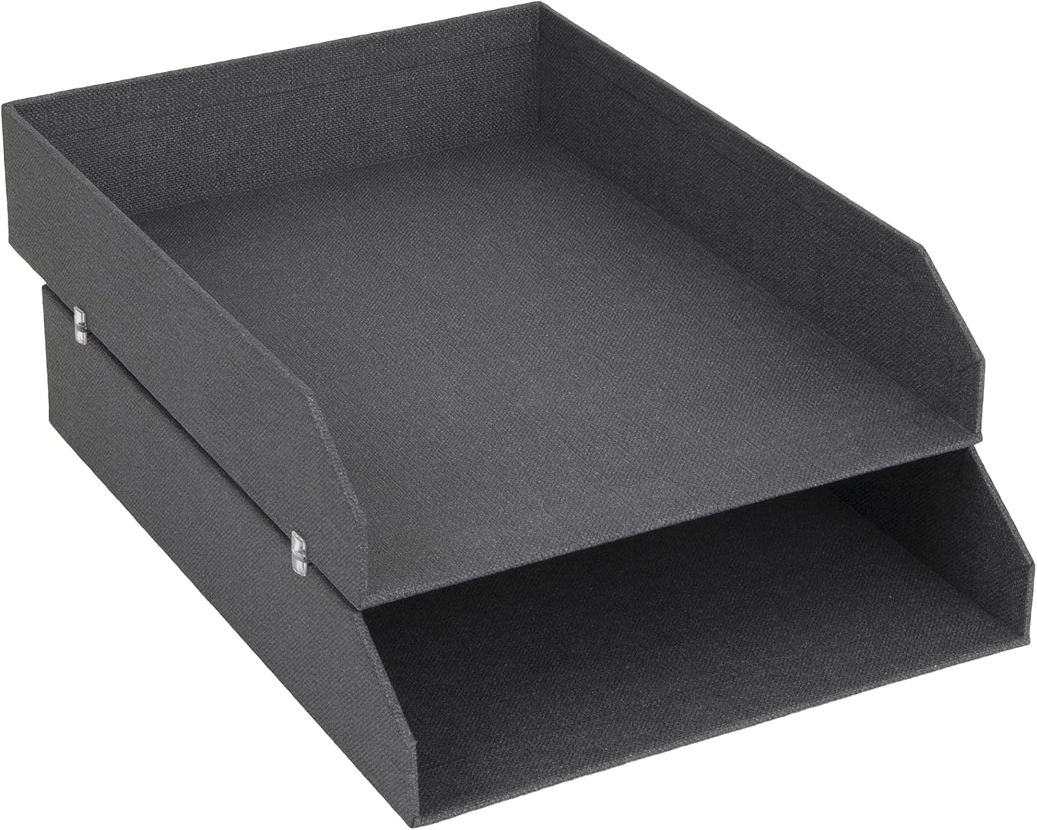 Bigso Box of Sweden Set of 2 Letter Tray Boxes for the Office - Stackable Desk Storage Box for Papers, Documents Etc - Two-Tier Fibreboard Filing and Storage Box System - Black
