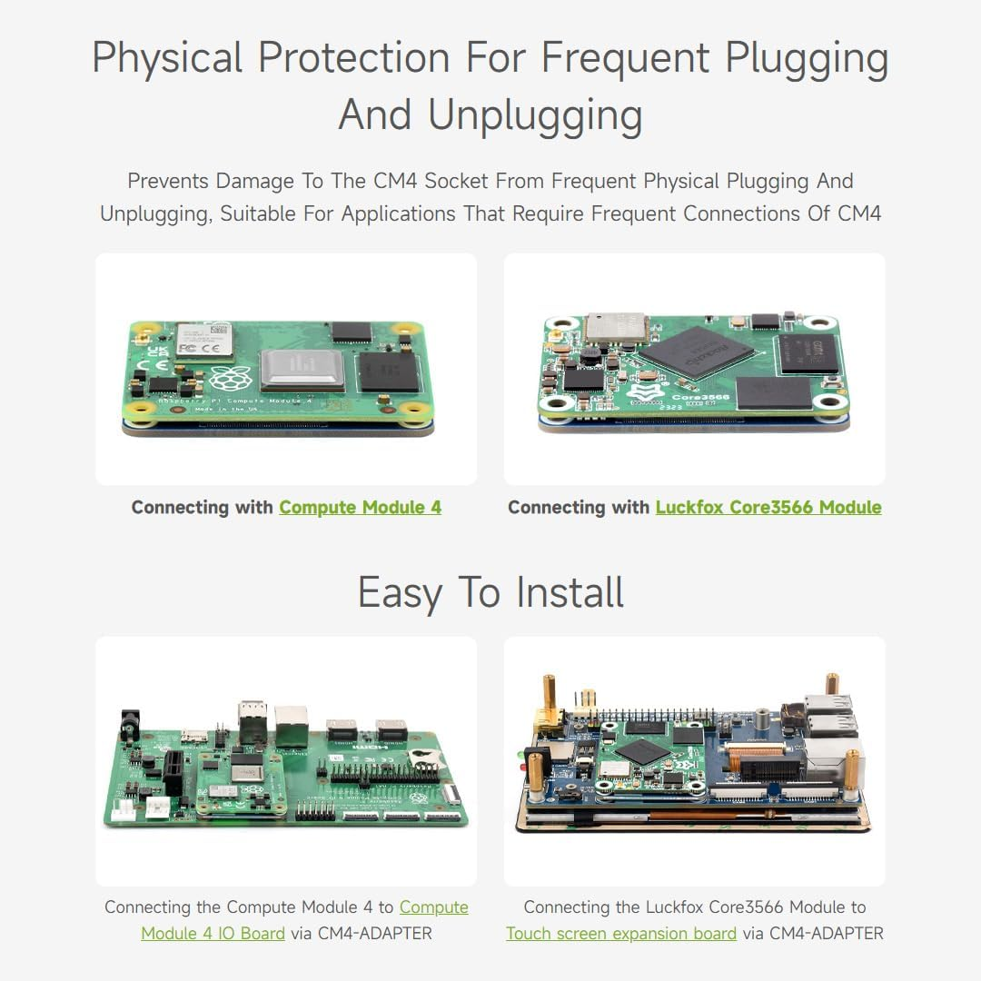 Waveshare Interface Protection Adapter Board, Compatible with Raspberry Pi Compute Module 5/4 Series, Provides Physical Protection for Frequent Plugging and Unplugging of CM4/CM5 Socket image number 1