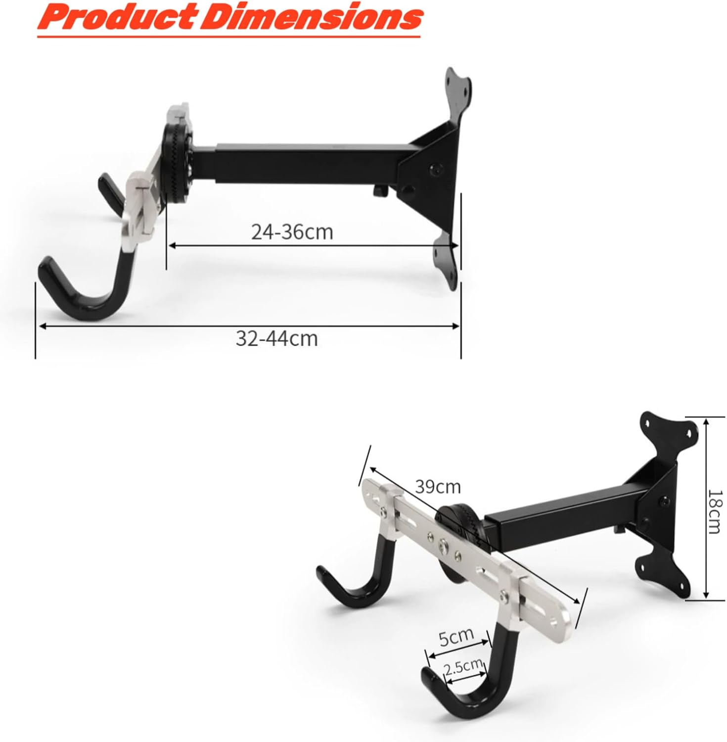 Bike Wall Mount - Horizontal Storage Rack for Hanging Bicycles at Home or in the Garage - Adjustable Bike Hanger and Holder - Wall-Mounted Bike Rack Hooks for Mountain Road and Hybrid image number 1