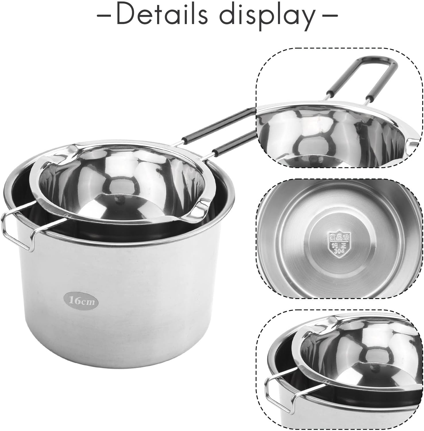 2-Pack Stainless Steel Double Boiler, Heat- Handle for Chocolate, Butter, Cheese, Caramel and Candy- Steel Melting Pot, 2 Cup Capacity, Universal Pad image number 6