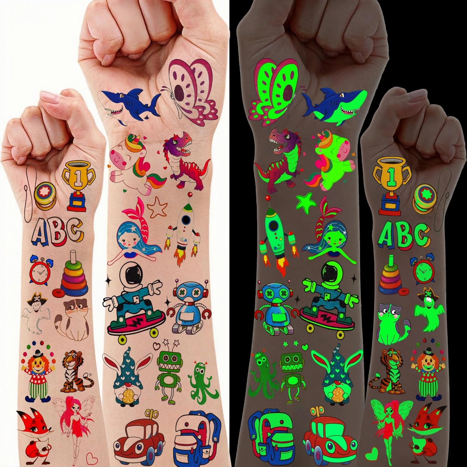 Pack of 300 Tattoos for Children, Children'S Tattoos Girls Boys Toys from 3 4 5 6 7 8 9 10 Years Party Bags Children'S Birthday Luminous Tattoos Temporary Tattoos Gifts 3 4 5 6 7 8 9 10 Years Party