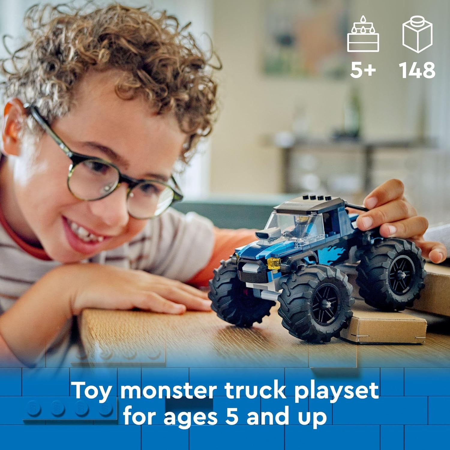 LEGO City Blue Monster Truck Toy for 5+ Year Old Boys & Girls, Vehicle Building Set with a Mini Monster Truck and a Driver Minifigure, Kids' Toys for Independent Play 60402 image number 4