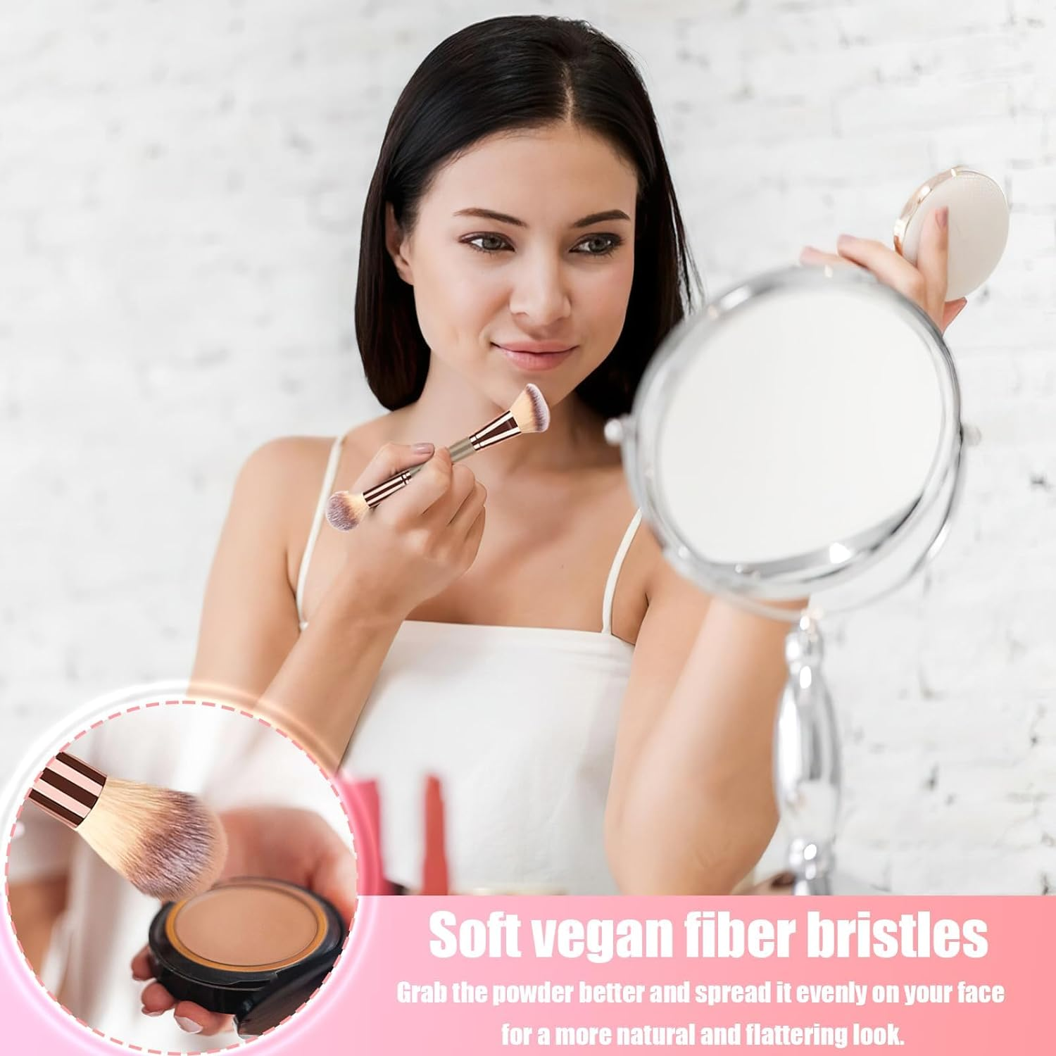 Double Ended Makeup Brushes, Foundation Makeup Brush and Angled Eyebrow Brush, Makeup Blending Brushes for Blending Liquid Powder, Concealer Cream Cosmetics, Eyeshadow, Blush Brush (Brown)