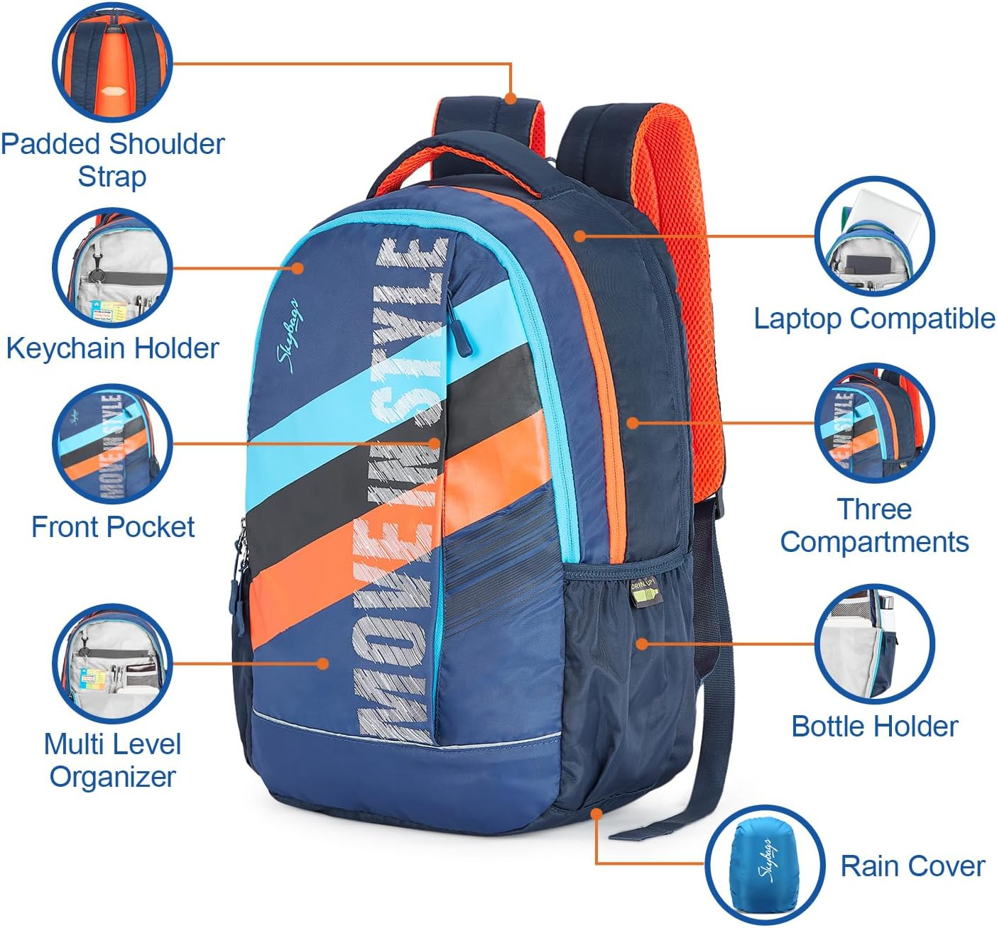 Skybags STRIDER PRO 02 LAPTOP BACKPACK (H) BLUE, Blue, One Size, Classic image number 4