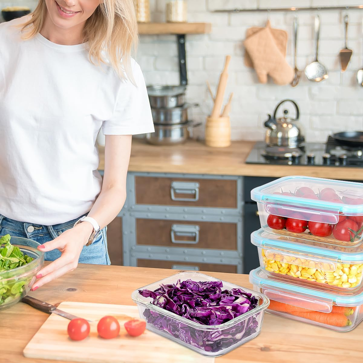 Anshine 10Pack Glass Food Storage Containers Set with Lids,Bpa-Free, Airtight & Leak-Proof Meal Prep Food Containers, Lunch Box Safe for Microwave, Oven, Dishwasher Kitchen Storage image number 6