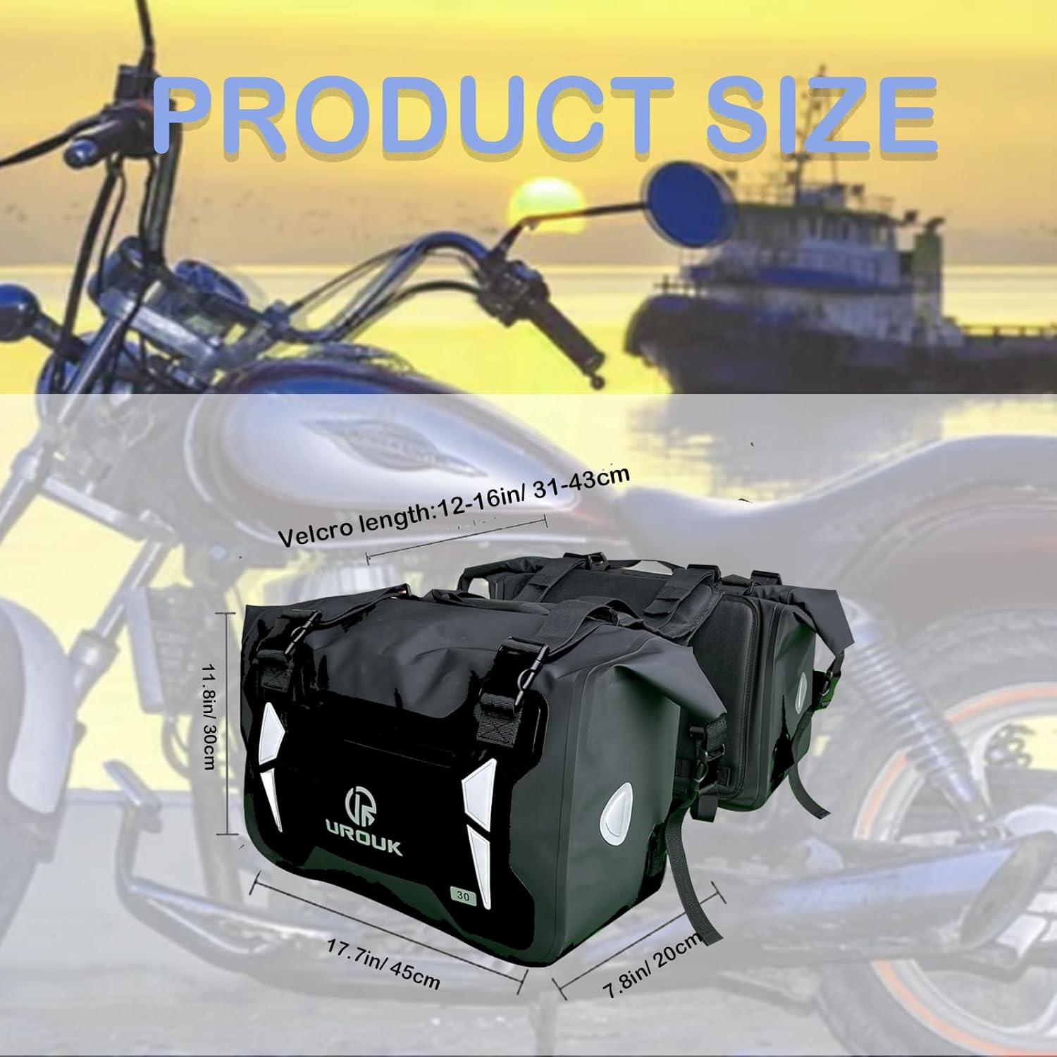 Motorcycle Saddle Bags Waterproof 60L (30L*2) Motorbike Saddlebags Motor Side Bag Pannier Bag for Most Motorcycle Racks (Black) - Black image number 3