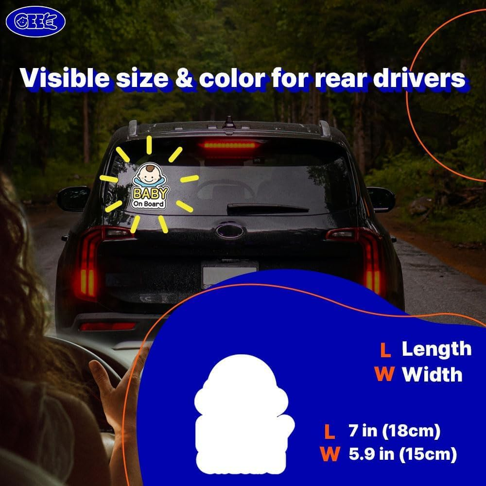 GEEKBEAR Baby on Board Car Sticker - Cartoon Design, Reflective, Weather-Resistant (Basic Boy + Basic Boy) image number 3