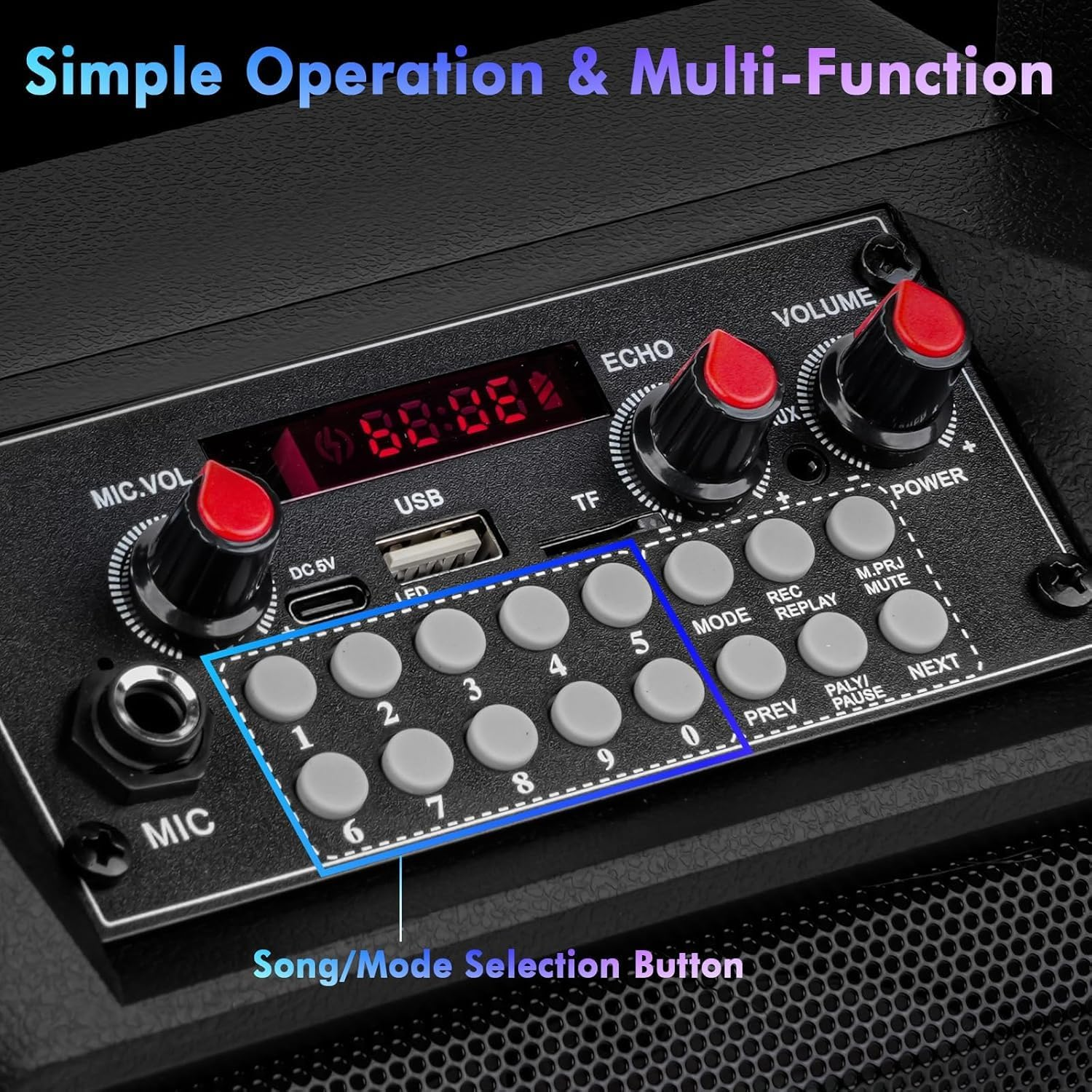 Karaoke Machine,Potable Bluetooth Stero Speaker, Singing Machine with 2 Wireless Microphones LED Lights for Home Party Meeting Adults Kids Supports USB/TF/AUX/REC/FM image number 1