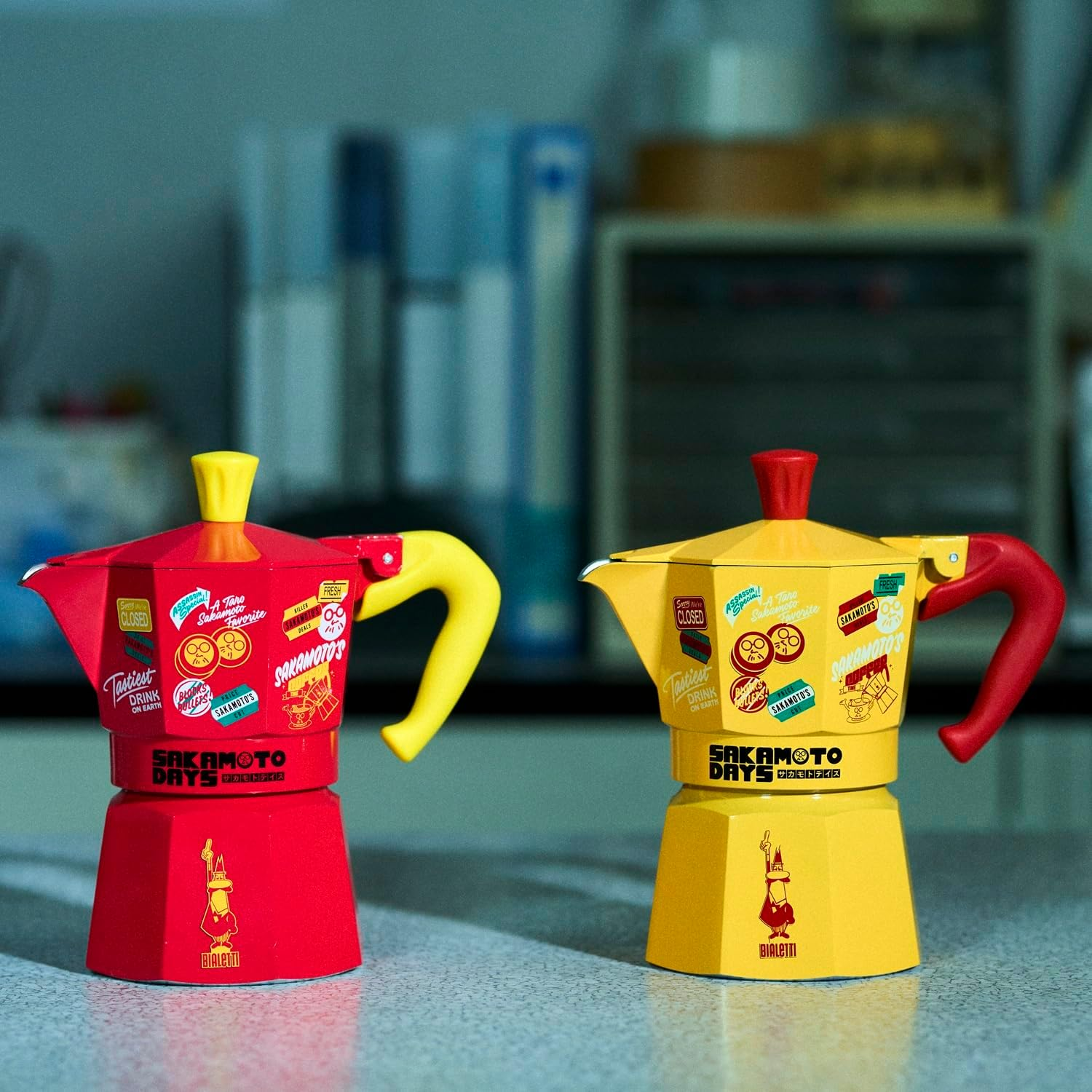 Bialetti - SAKAMOTO DAYS Moka Express, 3-Cup Coffeemaker (Brews 130Ml), Yellow