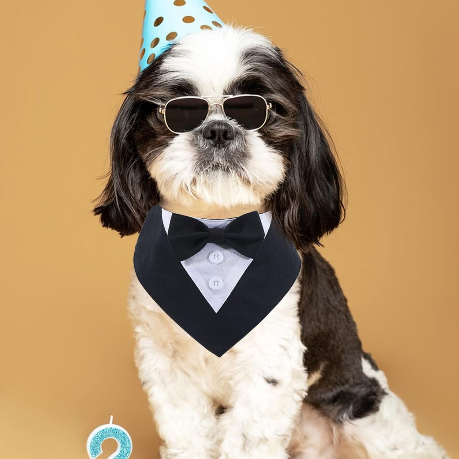 GLOBLELAND Dog Tuxedo Dog Wedding Bandana Collar with Bow Tie Adjustable Dog Collar Dog Birthday Costume Dog Bow Tie for Birthday Pets Dogs Dog Outfit Cosplay image number 1