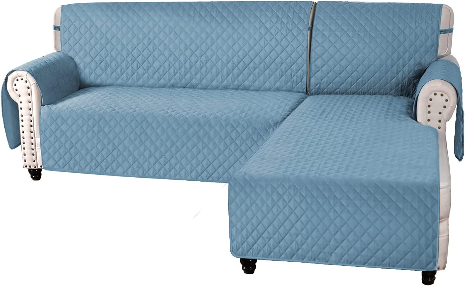 Smarcute L Shape Couch Cover for Sectional Sofa Chaise Lounge Sofa Cover Reversible Sofa Slipcover Non-Slip Water Resistant Furniture Protector for Dog (Large, Grey)