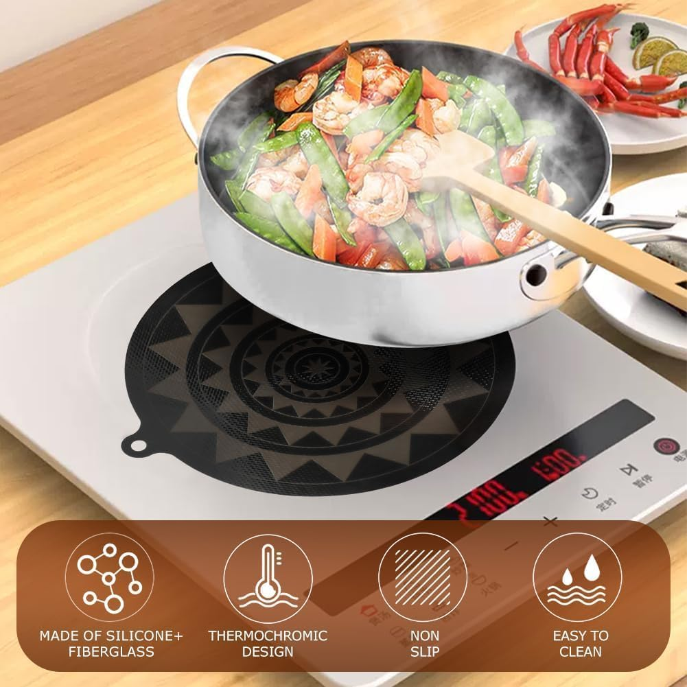 2 Pcs 9.5 Inch Silicone, Glass Fiber Diamond Shaped Induction Cooktop Mat, Protects from Scratches, Thermochromic, Multi-Functional image number 6