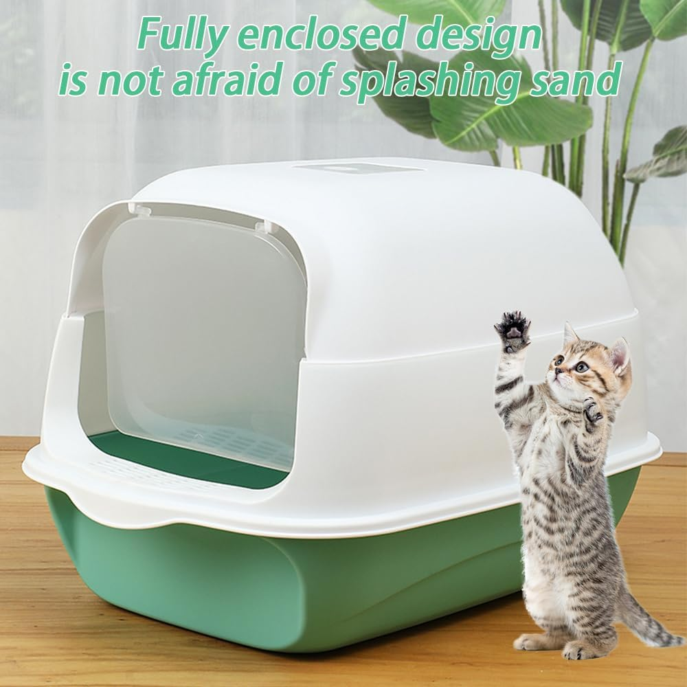 Cat Litter Box, Enclosed and Covered Cat Toilet,Portable Removable Cat Litter Tray,Nti-Splashing Cat Toilet,For Kittens for Small and Medium Cats, (Grey/Green) (Green) image number 4