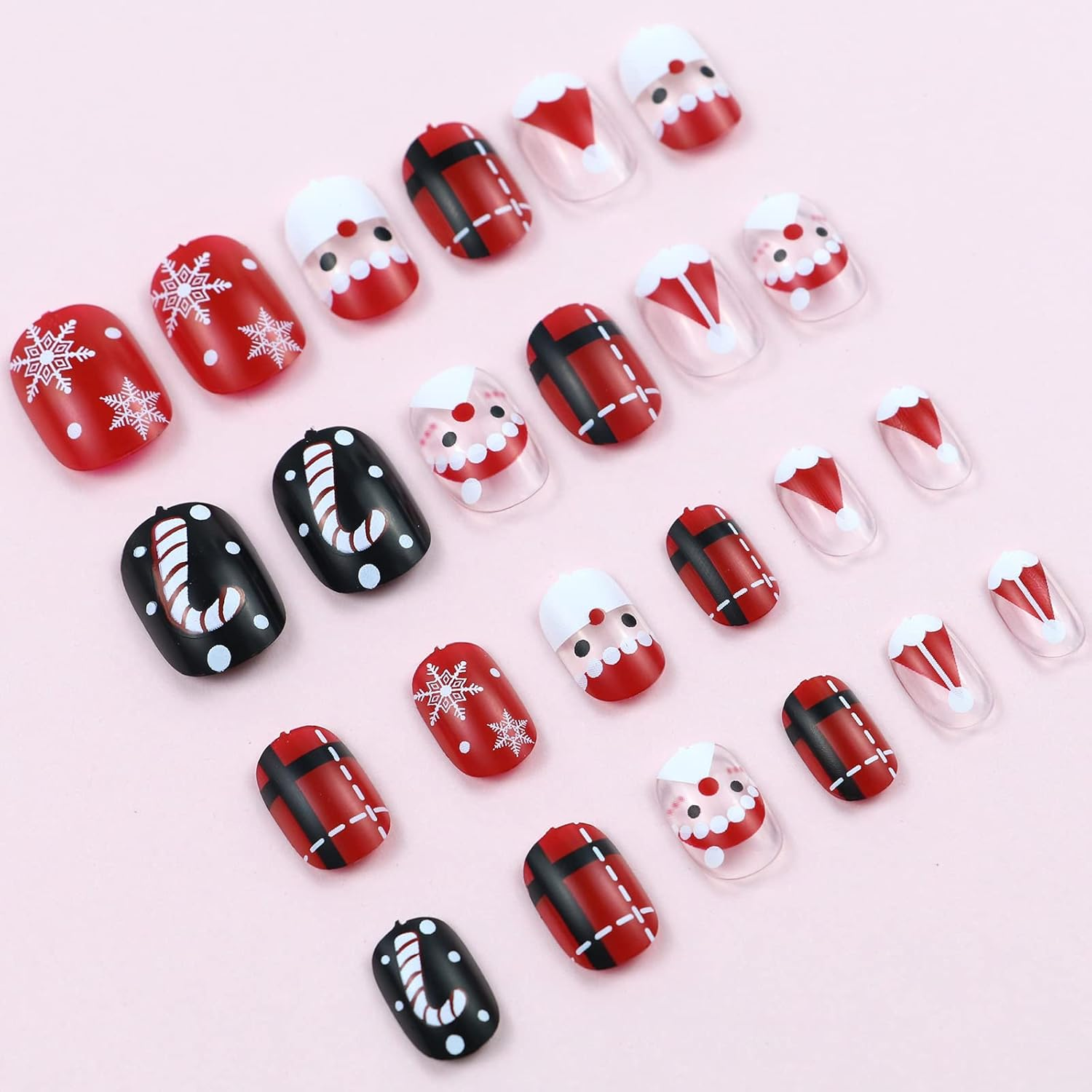 48 Pcs Kids False Nails Press on Nails Short Full Cover Christmas Snowflakes False Nails Children Little Girls Nail Tips Gift Decoration