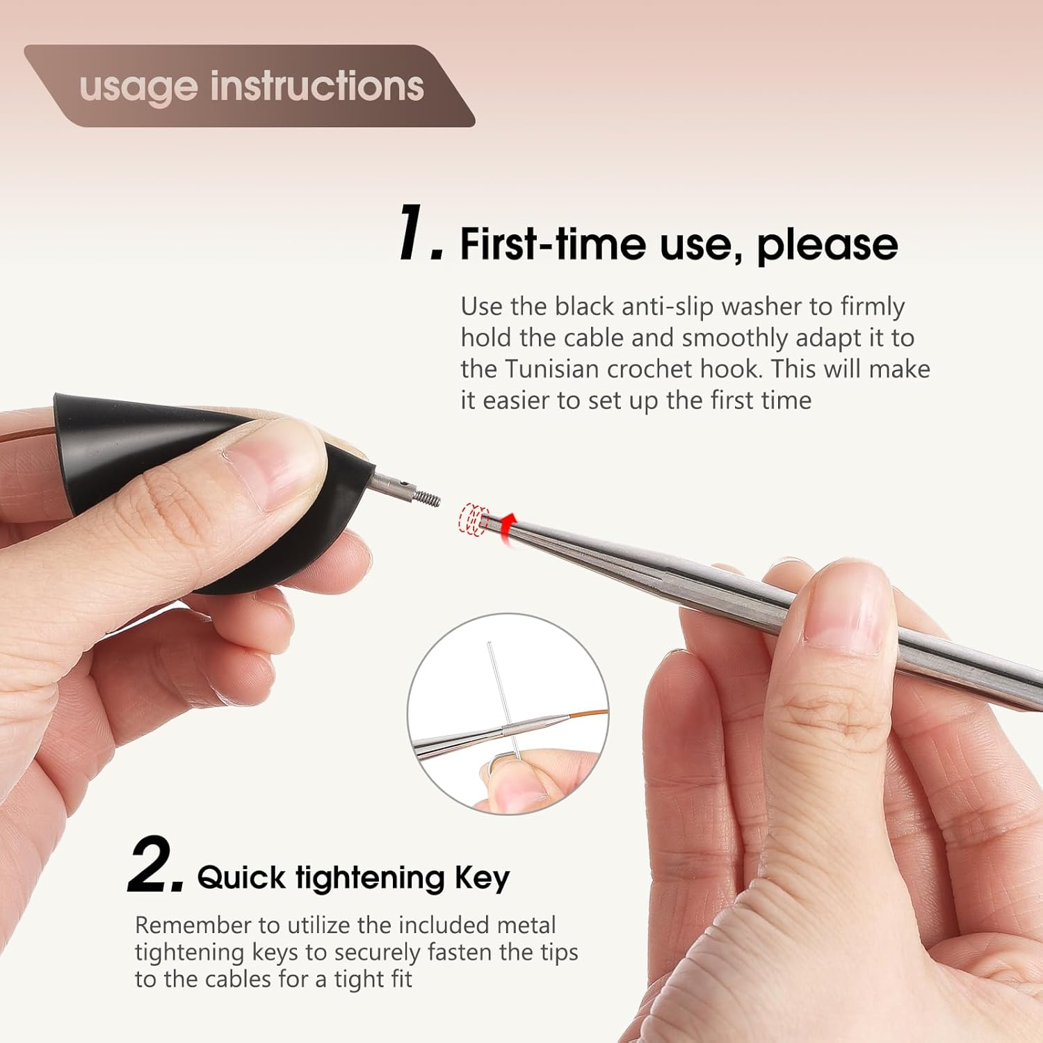 Tunisian Crochet Hooks Set with Cable 6-Inch Aluminum Interchangeable Crochet Hooks Set 3Mm-10Mm Long Crochet Hooks 26Pic (Pink) image number 4