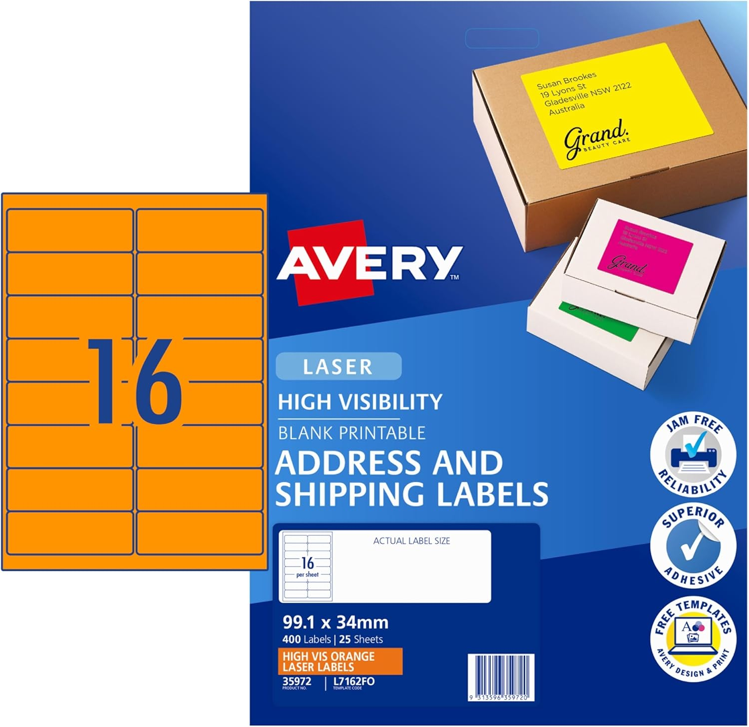 Avery Fluoro Orange High Visibility Shipping Labels for Laser Printers, 99.1 X 67.7 Mm, 200 Labels (36103 / L7165FO) image number 2