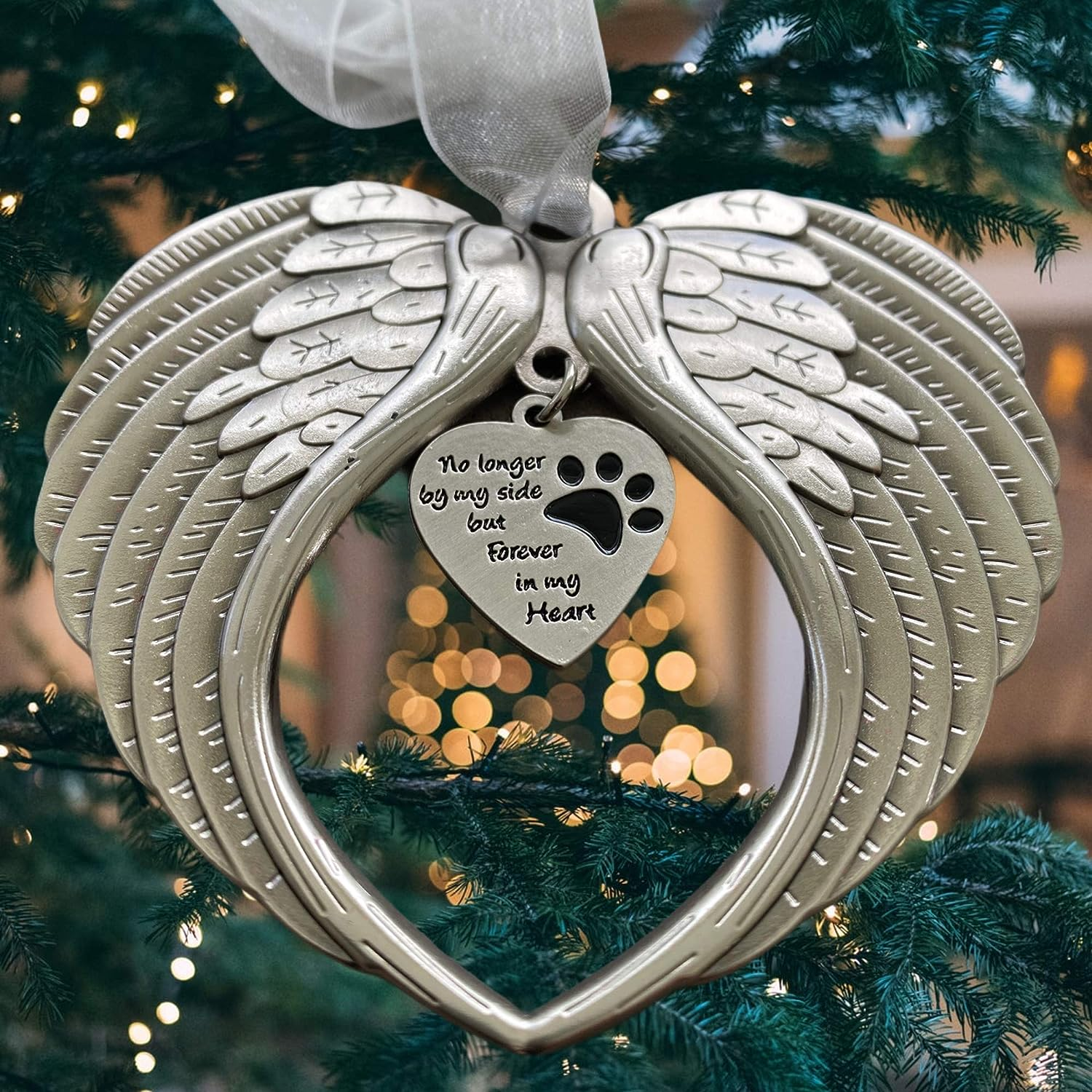 K9King Pet Memorial Gifts - Antique Dog Memorial Christmas Ornament with Angel Wings - Pet Loss Gifts for Dogs - Pet Remembrance Decorative Ornaments for Christmas Tree (With Photo Holder) image number 1