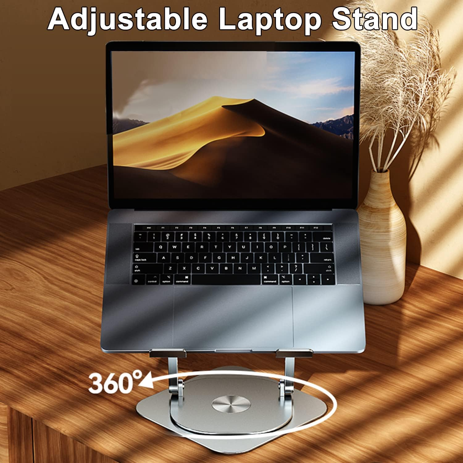 LIENS Adjustable Laptop Stand with 360 Rotating Base Compatible with Macbook Pro/Air Notebook up to 17 Inches Silver (Silver) image number 3