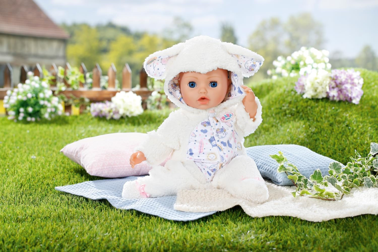 BABY Born Zapf Creation 838853 Sheep Look Suit with Hood and Sheep Ears Romper for 43 Cm Dolls image number 2