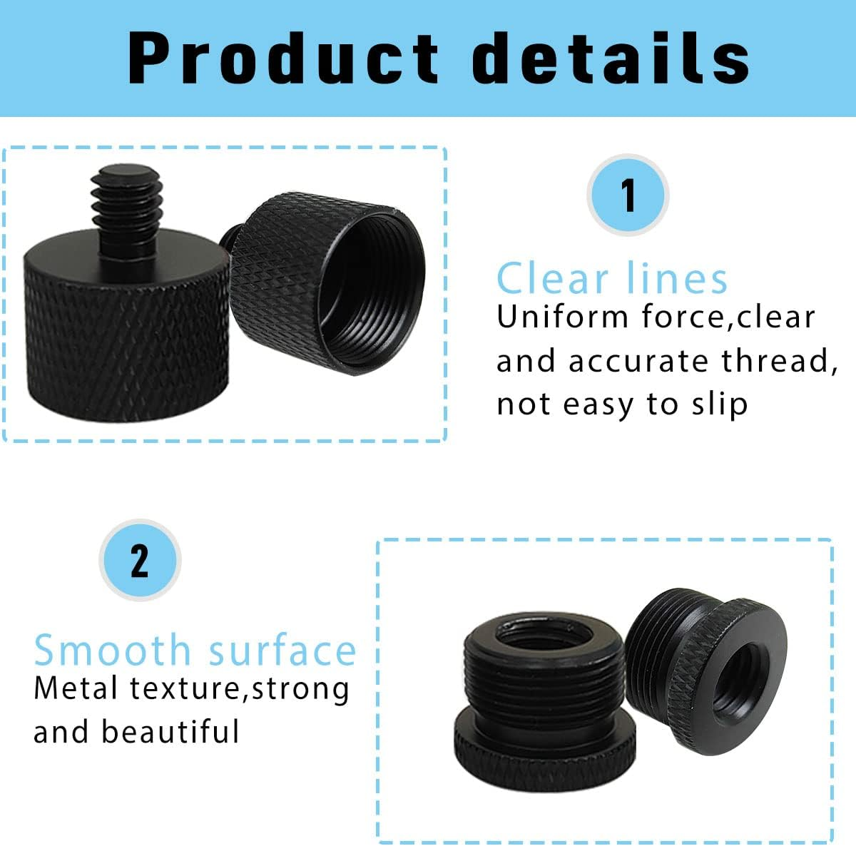 4 Pieces Mic Screw Adapter, 5/8 Female to 3/8 Male and 3/8 Female to 5/8 Male, 5/8 Female to 1/4 Male and 1/4 Female to 5/8 Male, Mic Thread Adapter, Microphone Adapter