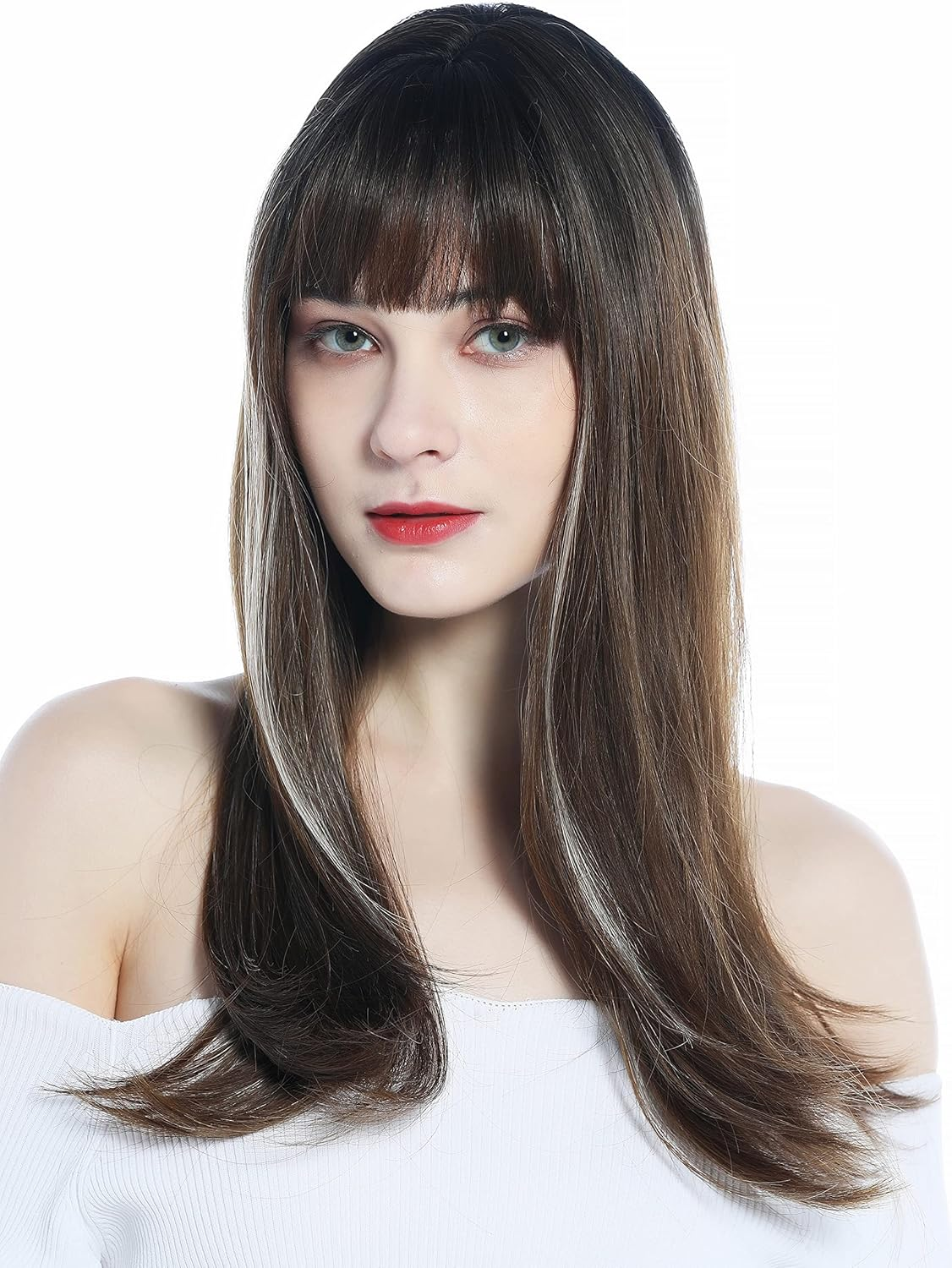 WIG ME up - LC252-8/27-18T/80 Women'S Wig Long Straight Fringe Brown Platinum Blonde Highlights image number 4