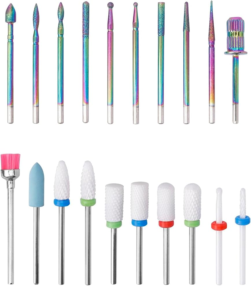 Yakamoz 20Pcs Nail Drill Bits Set, 2.35Mm Shank Professional Diamond Cuticle Nail File Bits and Ceramic Acrylic Gel Nail Bit Kit for Manicure Pedicure, Home Salon image number 1
