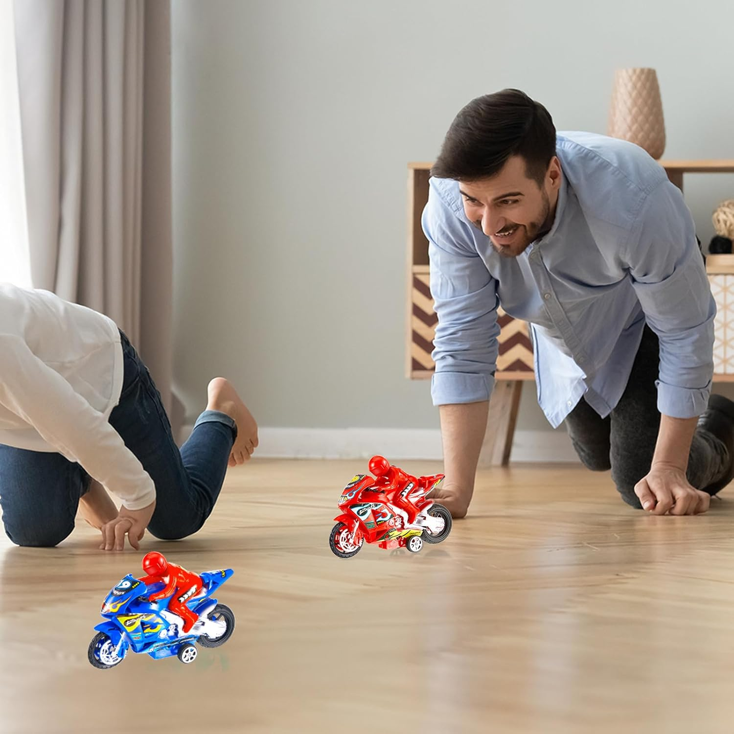 Civaner 4 Pieces Motorcycle Toys Set Miniature Motorbike Toys Plastic Friction Motorcycles Push and Go Friction Powered Toy Motorbikes for Birthday Party Favors Supplies Cake Toppers, Random Colors image number 5