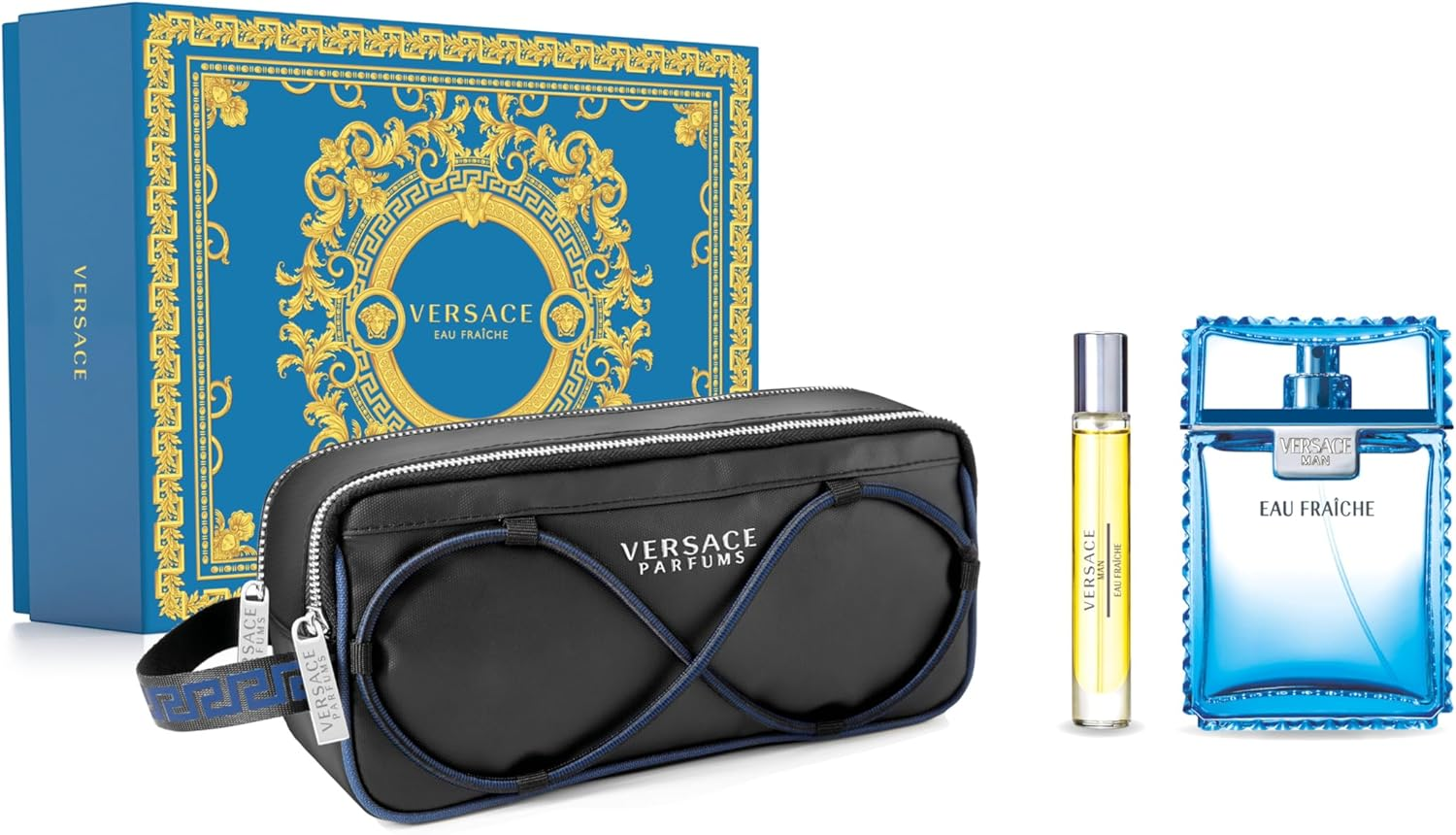 Versace Men'S Eau Fraiche 3 Pieces Set (Eau De Toilette 100 Ml, Eau De Toilette 10 Ml, Pouch)