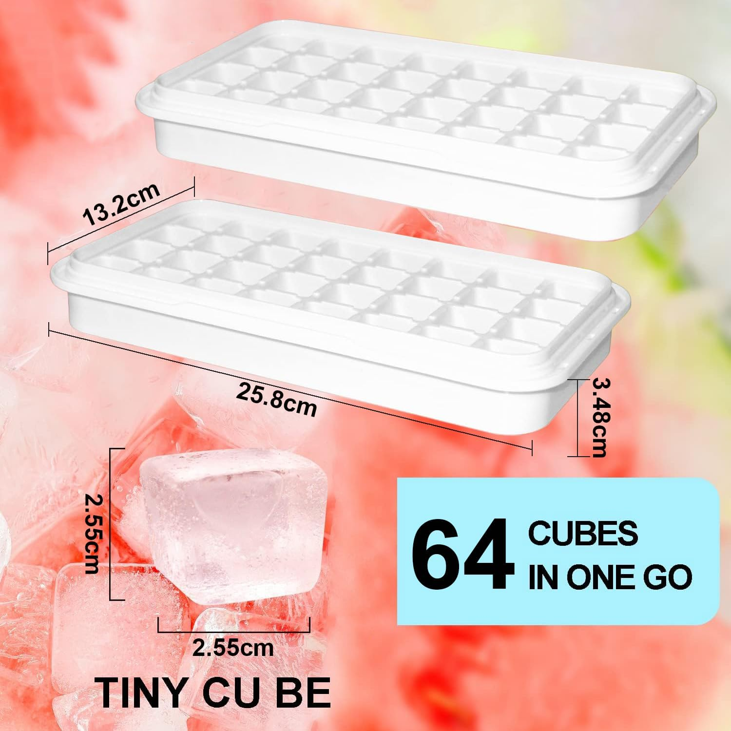 64 Cavity Ice Tray Set - Pop-Up Silicone Molds with Lids and Storage Bins, Bpa-Free Food-Grade Silicone, Including Spoon and Press Plate, Great for Parties, Get-Togethers and DIY Fun image number 2