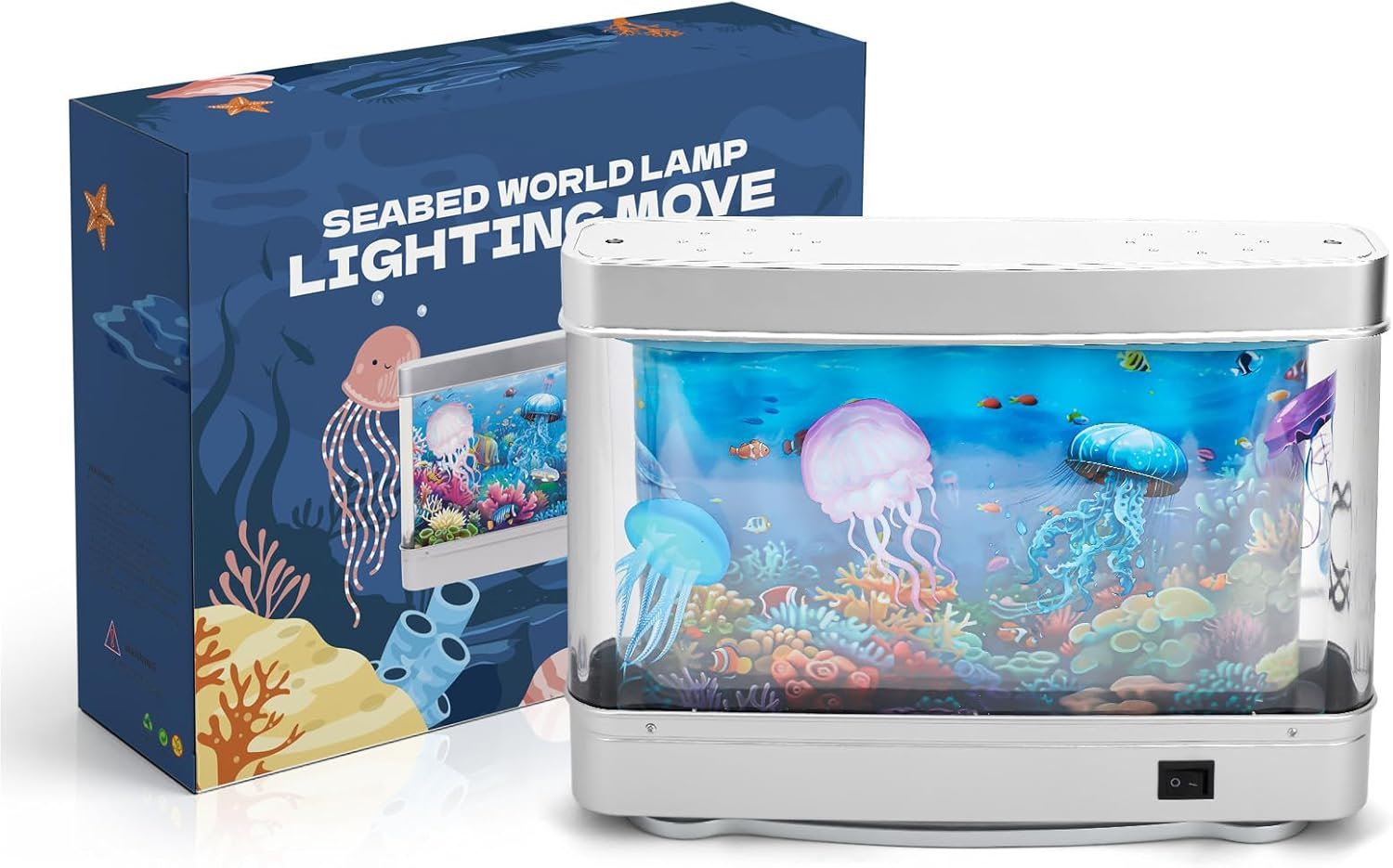 Fake Fish Tank with Moving Jellyfish & Fish, Mini Fake Aquarium Decorative Lamp, Artificial Aquarium Night Light for Desktop Bedroom Decor image number 3