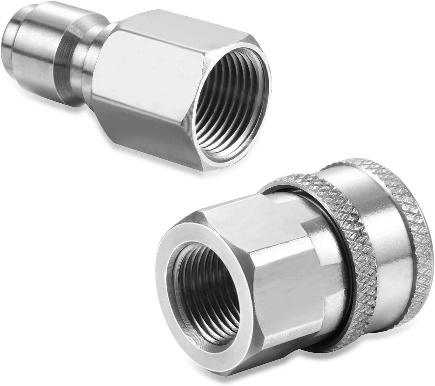 2 Sets Hotop NPT 3/8 Inch Stainless Steel Male and Female Quick Connector Kit Pressure Washer Adapters (Internal Thread) - Internal Thread, External Thread image number 2