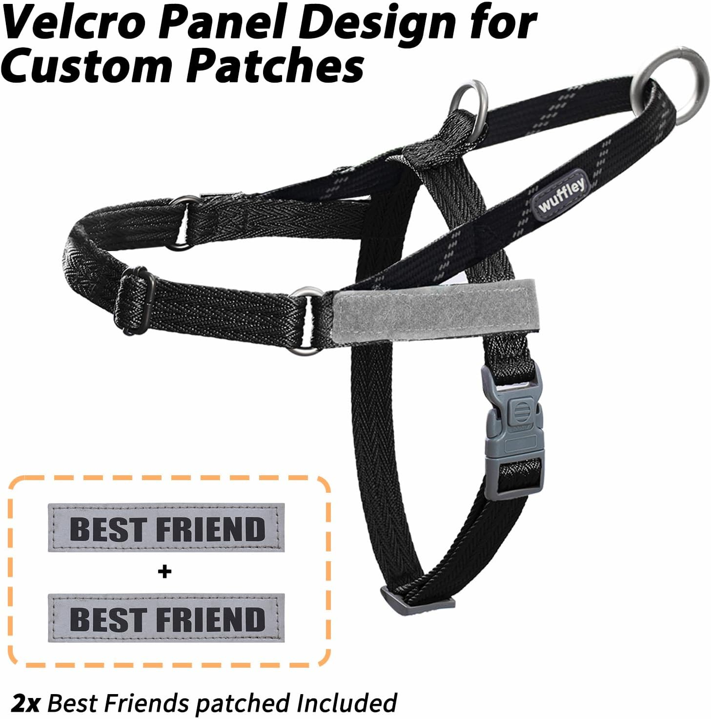 Dog Harness and Lead Set, No Pull Harness for Dogs, anti Pull Harness with Handle and 2 Patches, Reflective Lightweight Pet Harness for Outdoor Training Walking and Running (Black, XS)