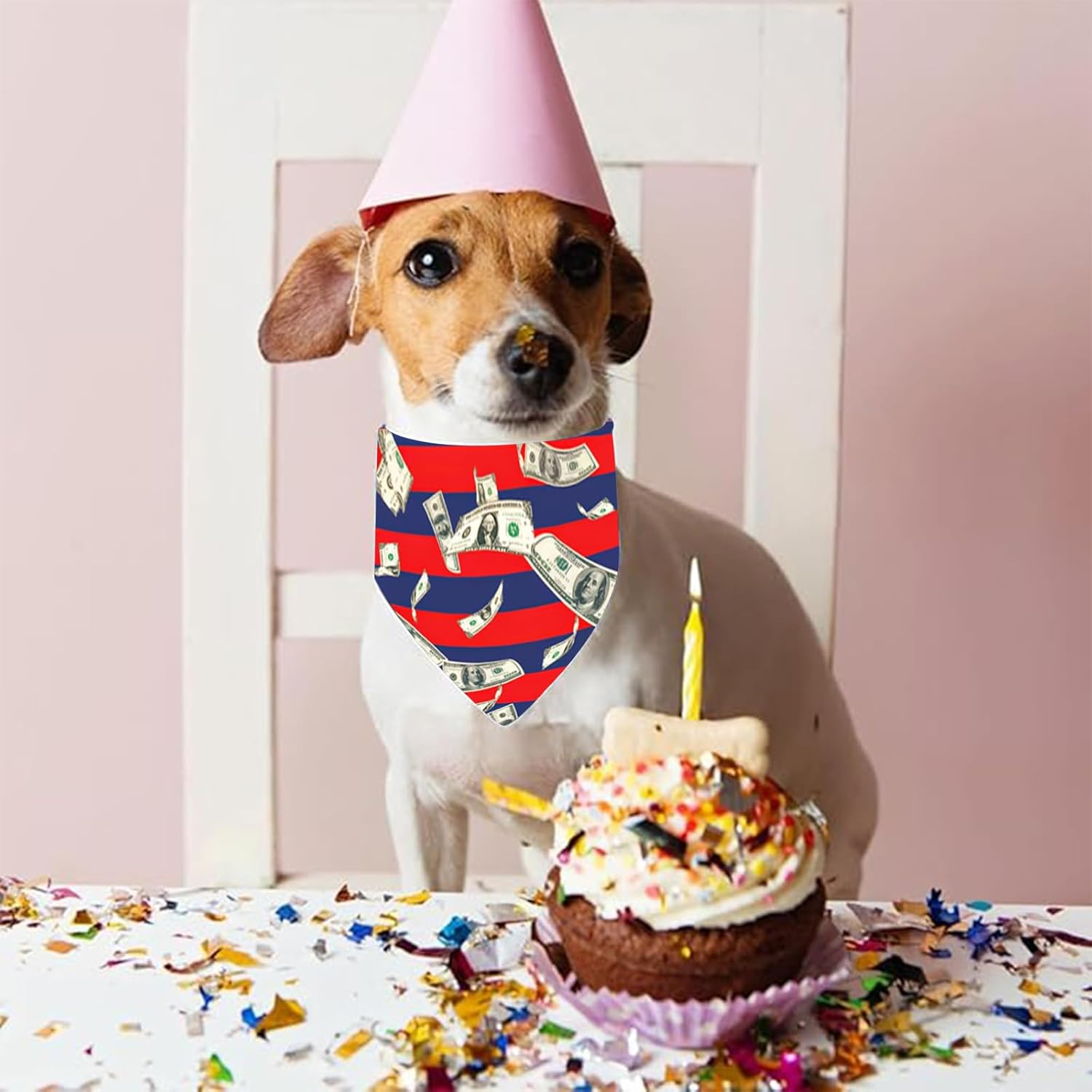 BSITSSS Pack of 3 Dog Bandanas, American Dollar Dog Bandana, Neckerchiefs, Dog Scarves, Dog Scarf Accessories for Dogs and Cats Birthday