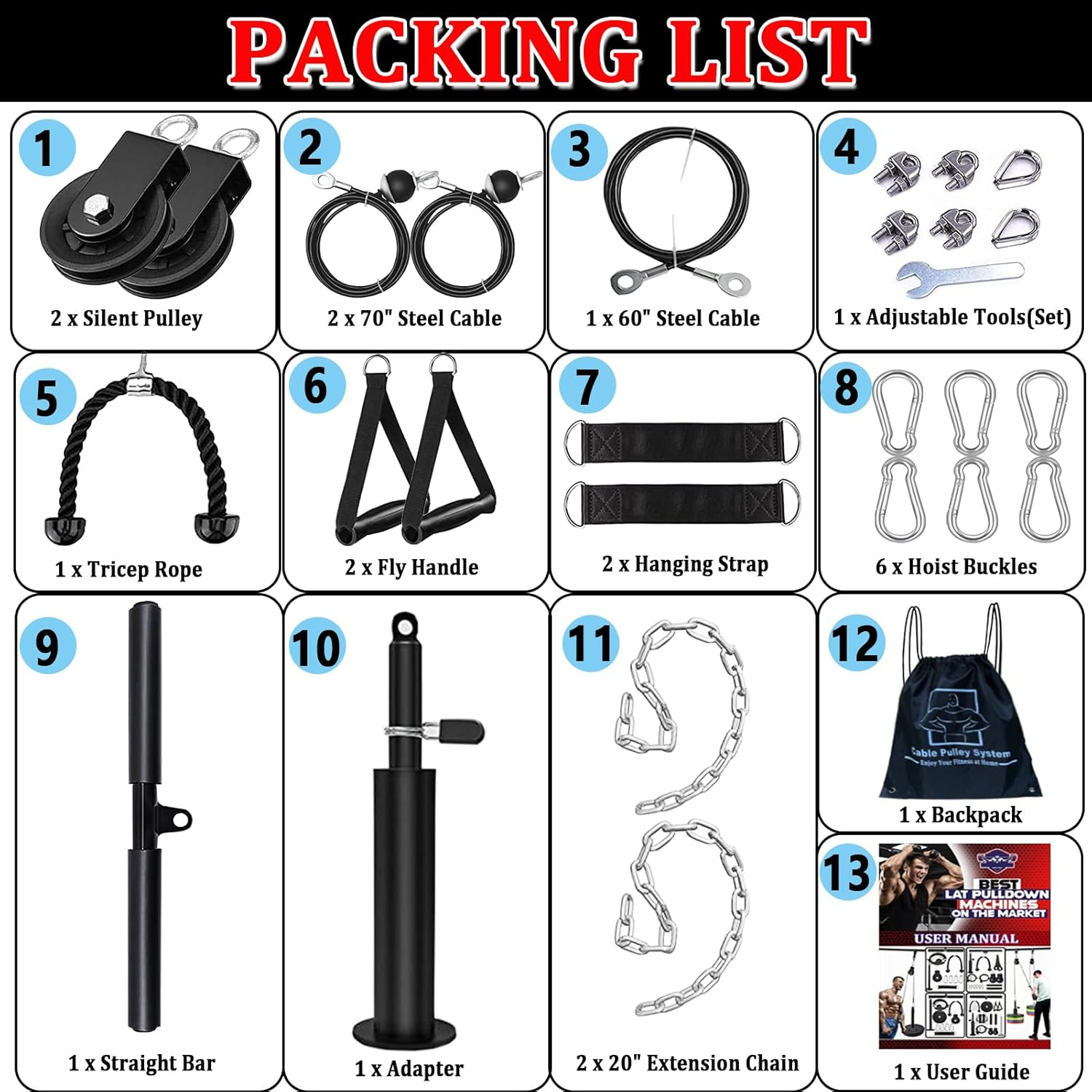 Cable Pulley System Gym Upgraded Home Strength Training Equipment Workout Accessories LAT Pull down Fitness for Triceps Pull down Biceps Curl Back Forearm Shoulder image number 1