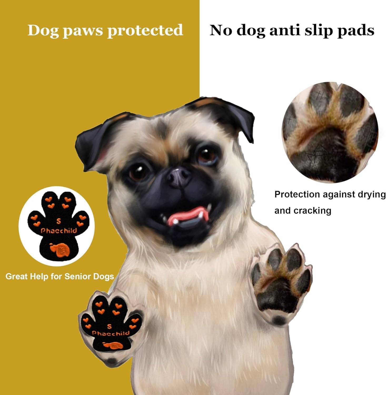 Phaechild Dog Paw Pads Anti-Slip Grips,Dog Paw Protectors for Senior Dogs on Hot Pavement 20 Sets 80 Pads Multicolor S