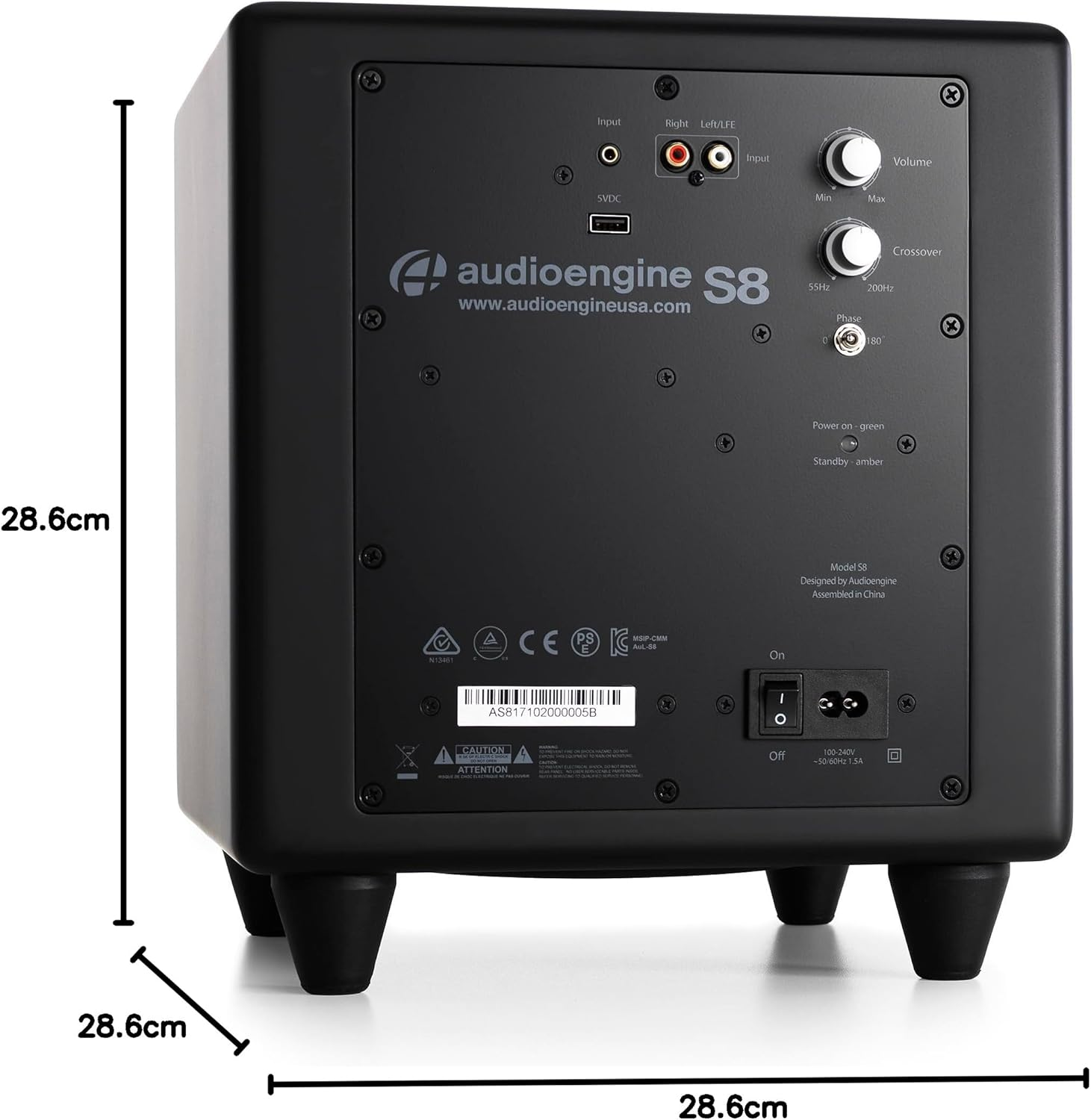 Audioengine S8 250W Powered Subwoofer, Smooth Hi-Fi Subwoofer, Built-In Amplifier, Designed for Audio and Home Theater Performance (Black) image number 3