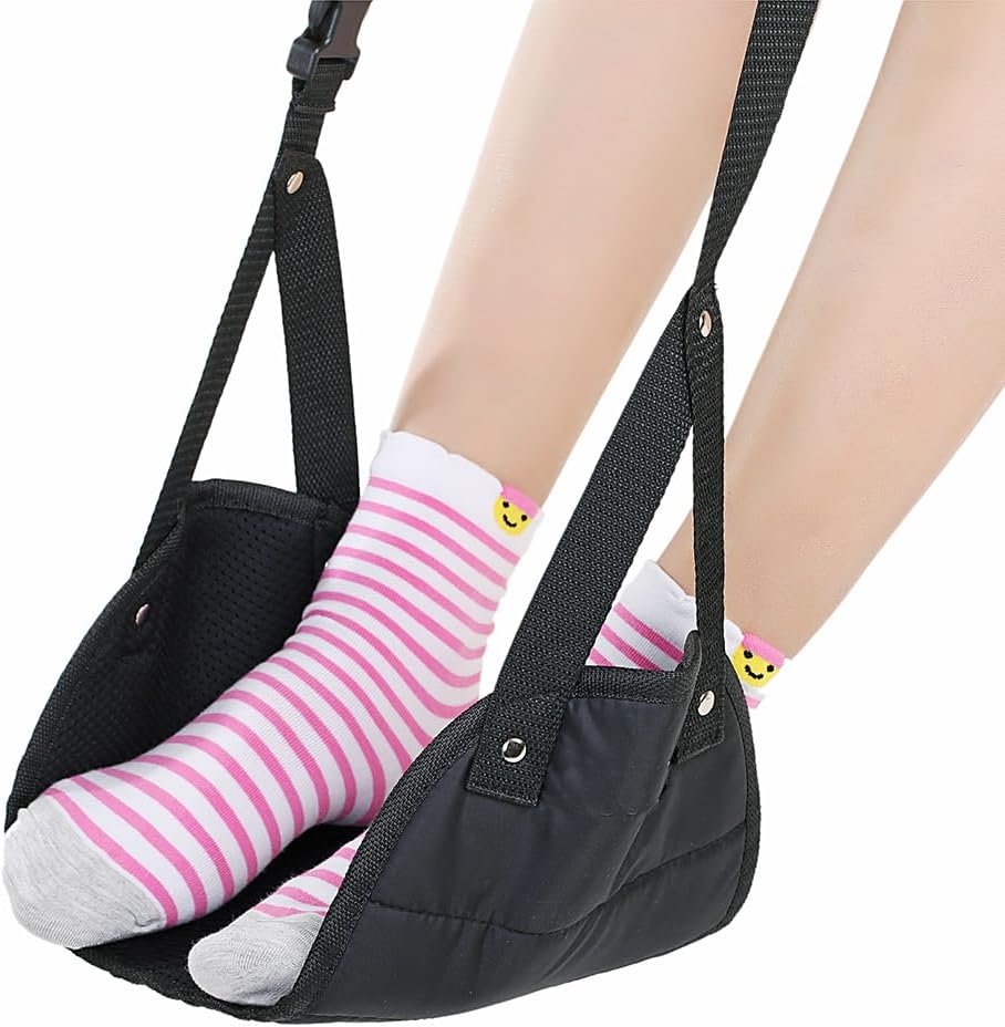 Airplane Foot Hammock - Lightweight Oxford Cloth Foot Rest for Long-Distance Travel, Office, and Plane | Black Double-Woven Mesh Design for Comfort and Relaxation image number 2