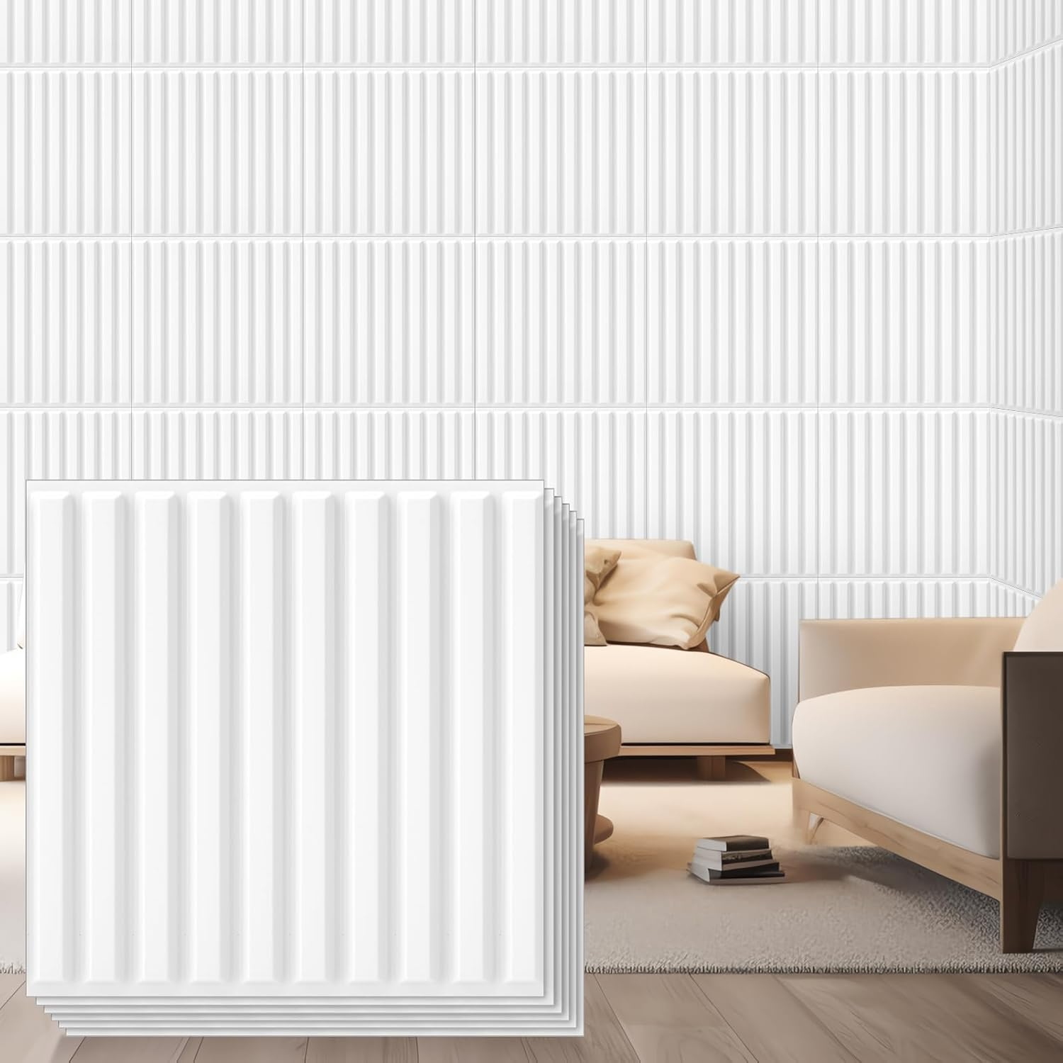 Nuanchu 32 Pcs 3D Slat Wall Panels 12 X 12 Inch PVC Fluted Textured Panel Cuttable Glue up Wall Art Decorative Tiles for Ceiling Studio Bathroom Interior TV Background (White) image number 6