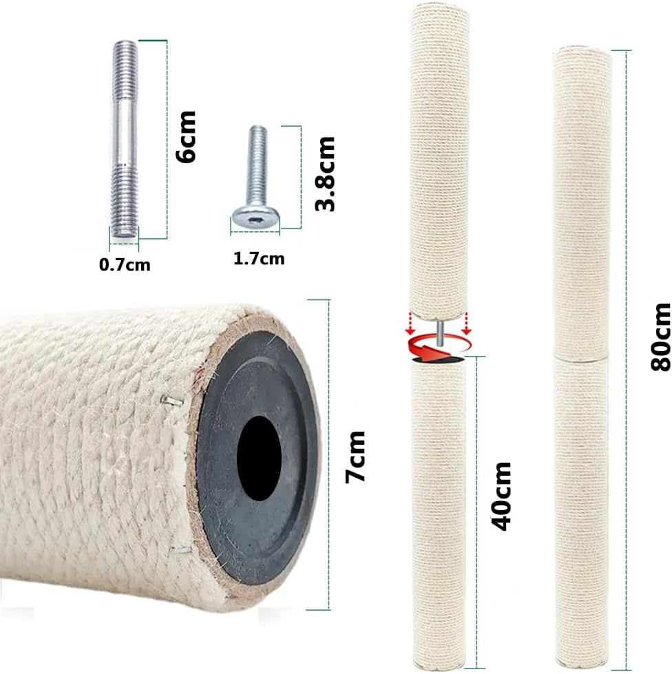 4 Pcs Natural Sisal Replacement Cat Scratching Post, Sisal Cat Climbing Frame, Cat Scratching Post Replacement with M8 Screws,For Kitten Tree Tower Cat Furniture Accessories image number 5