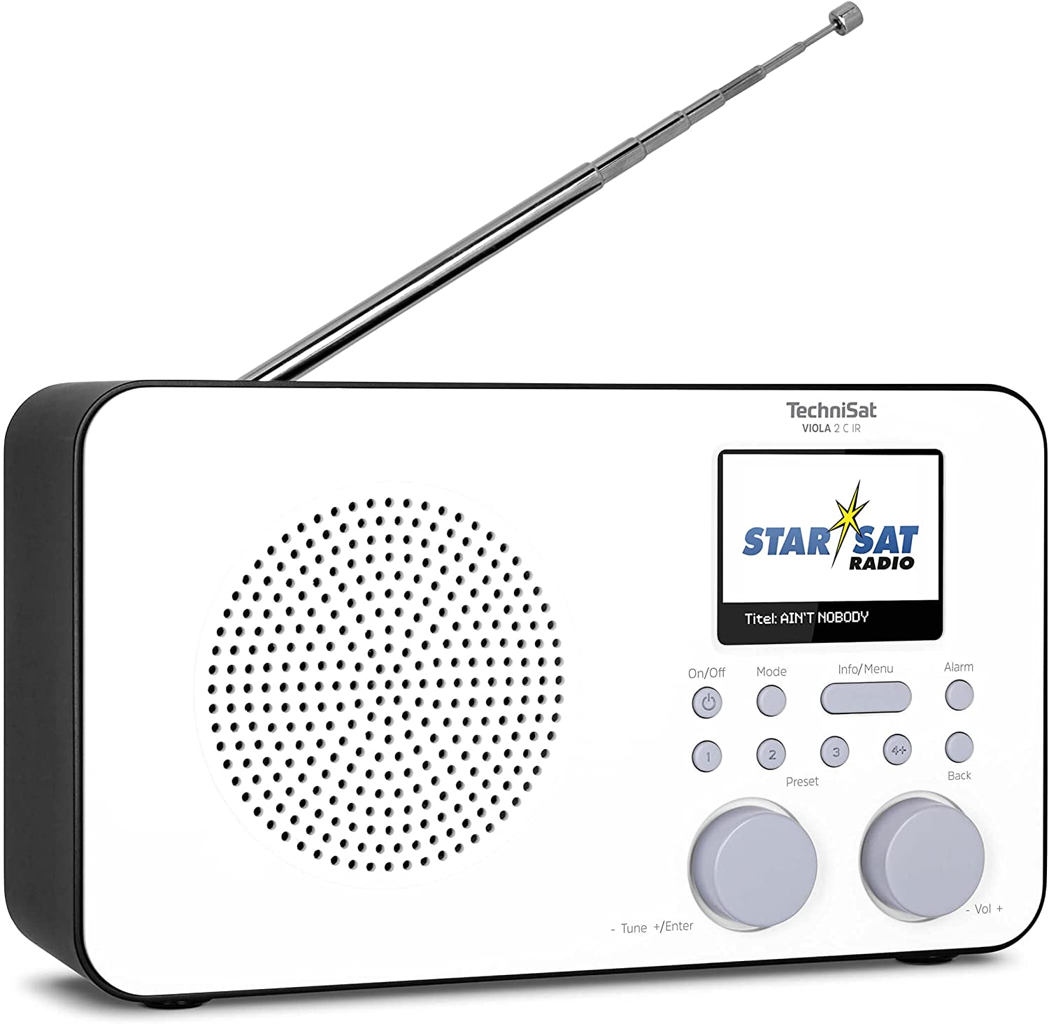 Technisat Viola 2 C IR - Portable Internet Radio (DAB+, FM, Wifi, 2.4 Inch Colour Display, Headphone Jack, Alarm Clock, Sleep Timer, 3 Watt RMS, Battery, Power Supply) White/Black image number 1